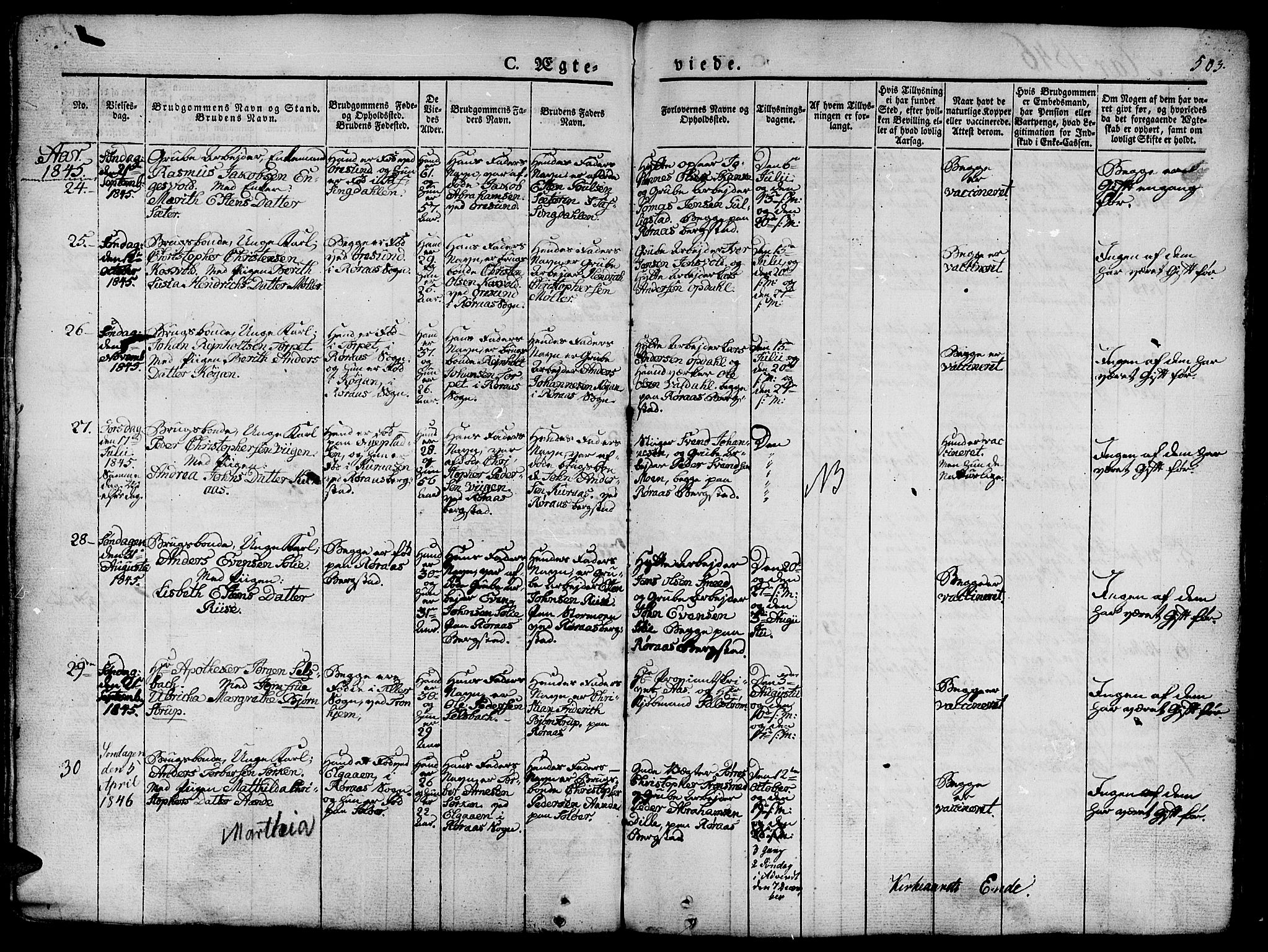 Ministerialprotokoller, klokkerbøker og fødselsregistre - Sør-Trøndelag, SAT/A-1456/681/L0939: Parish register (copy) no. 681C03, 1829-1855, p. 503