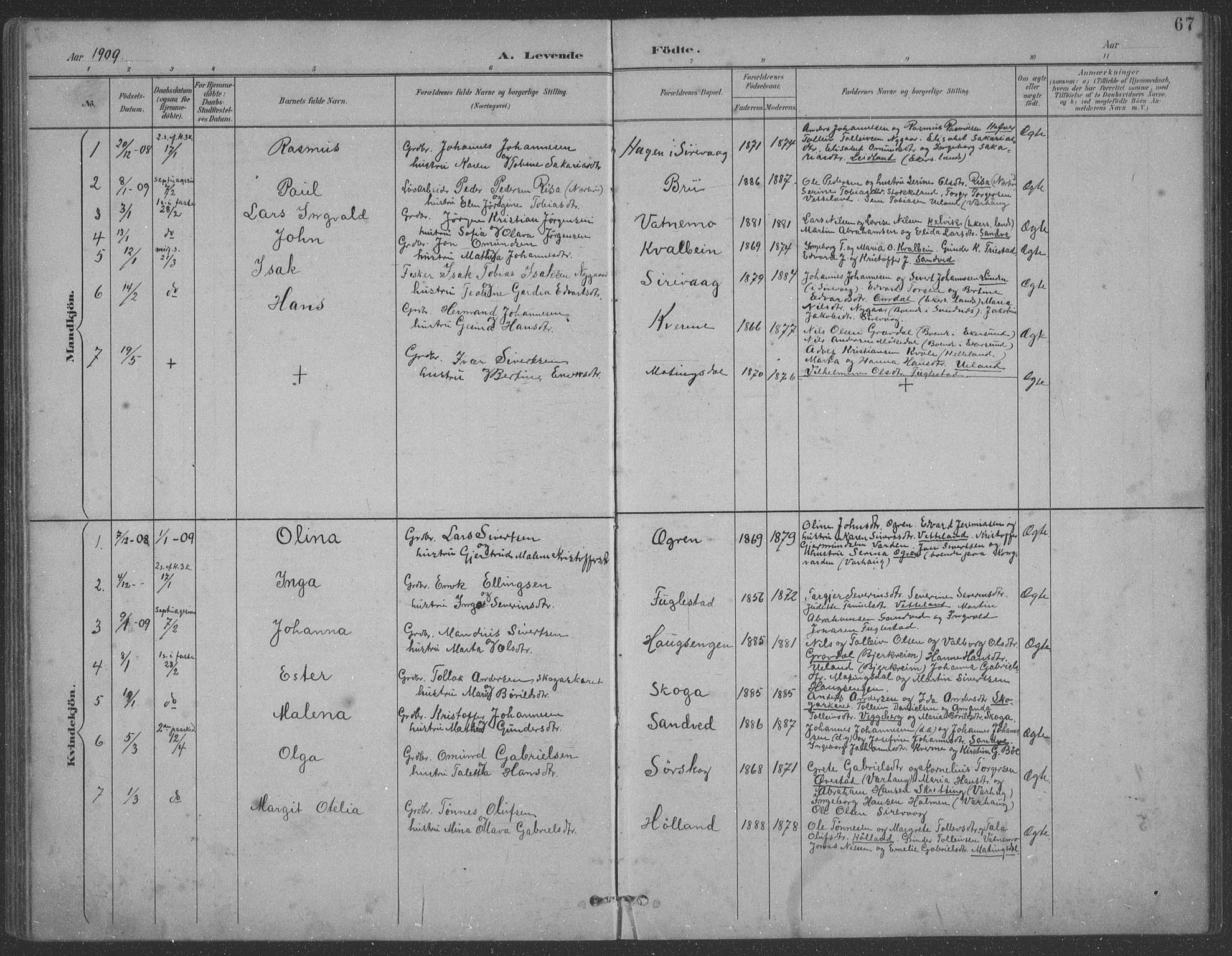 Eigersund sokneprestkontor, SAST/A-101807/S09: Parish register (copy) no. B 21, 1890-1915, p. 67