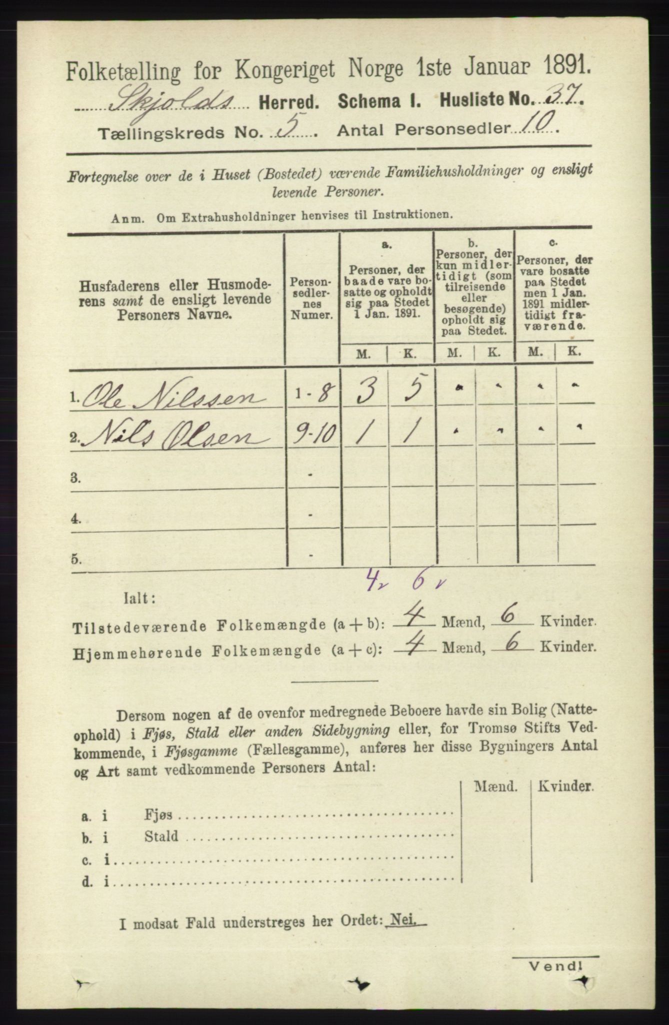 RA, 1891 census for 1154 Skjold, 1891, p. 765