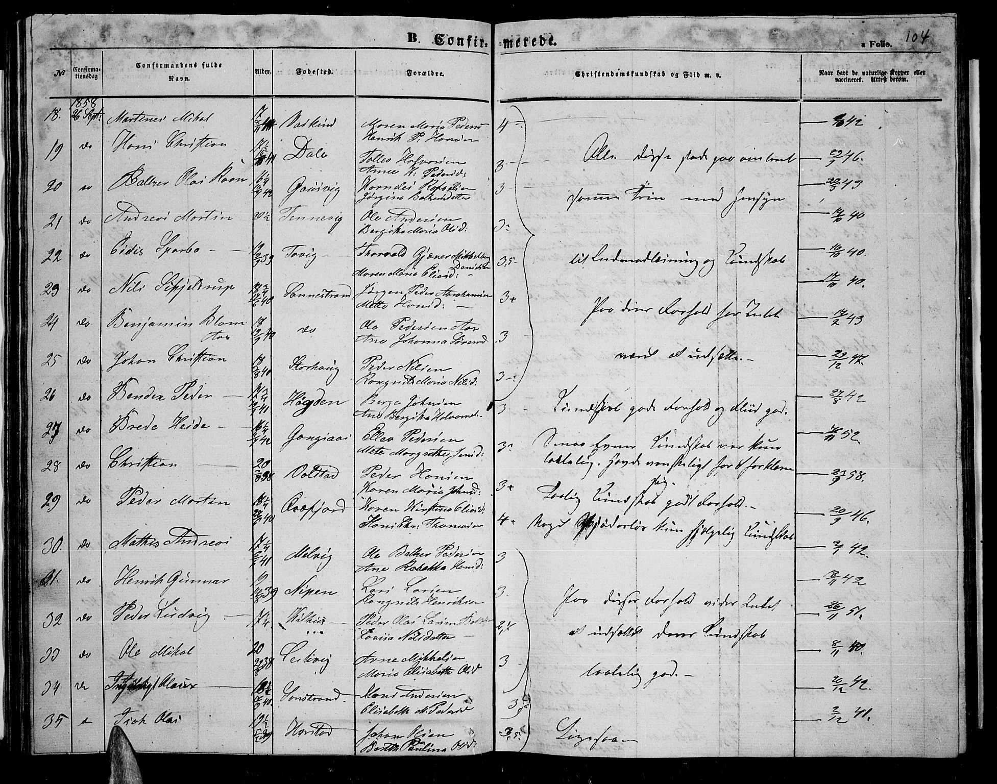 Trondenes sokneprestkontor, AV/SATØ-S-1319/H/Hb/L0007klokker: Parish register (copy) no. 7, 1855-1862, p. 104