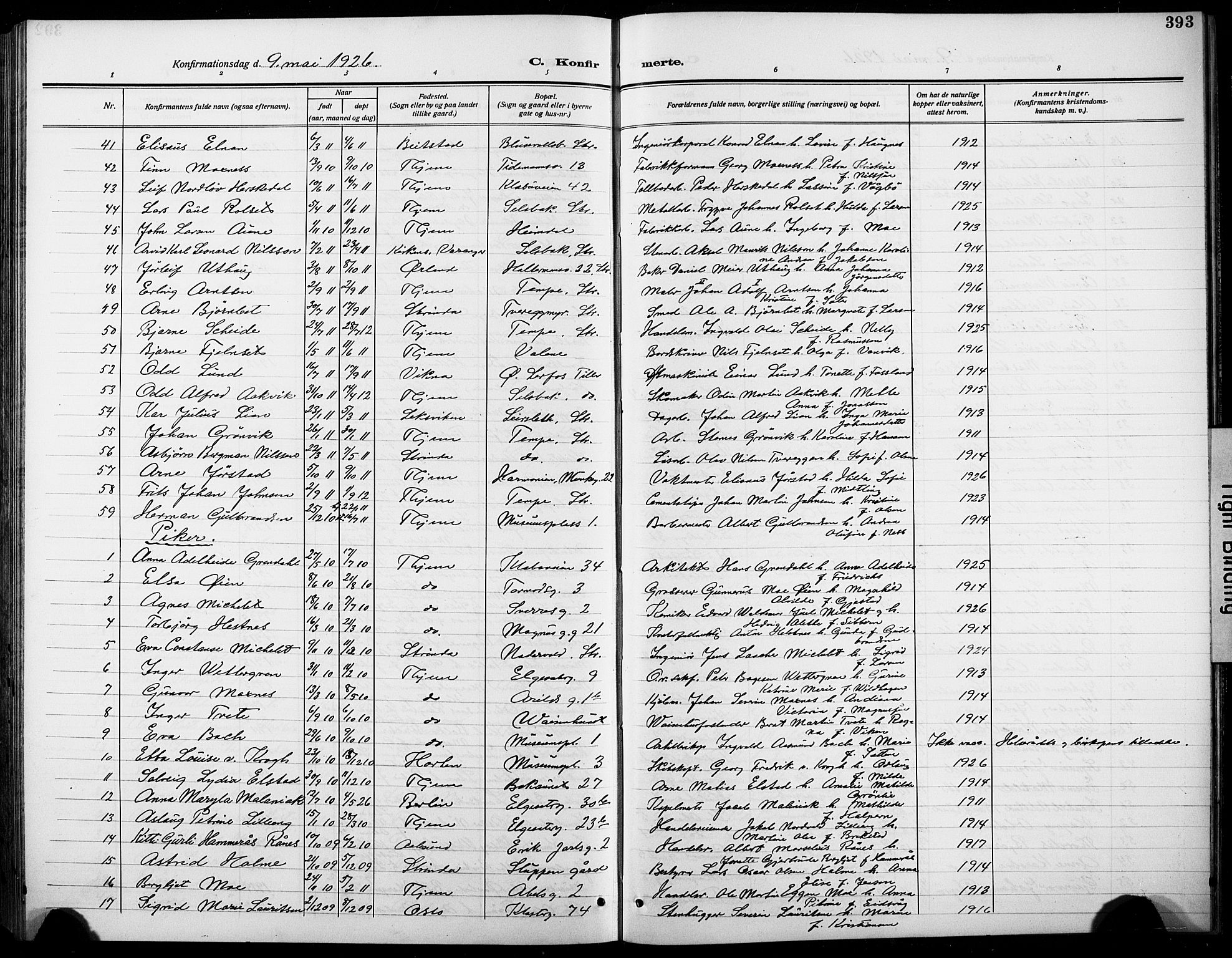 Ministerialprotokoller, klokkerbøker og fødselsregistre - Sør-Trøndelag, SAT/A-1456/601/L0096: Parish register (copy) no. 601C14, 1911-1931, p. 393