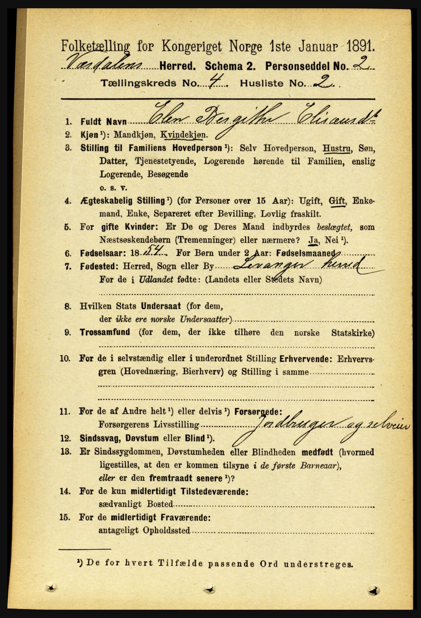 RA, 1891 census for 1721 Verdal, 1891, p. 2486