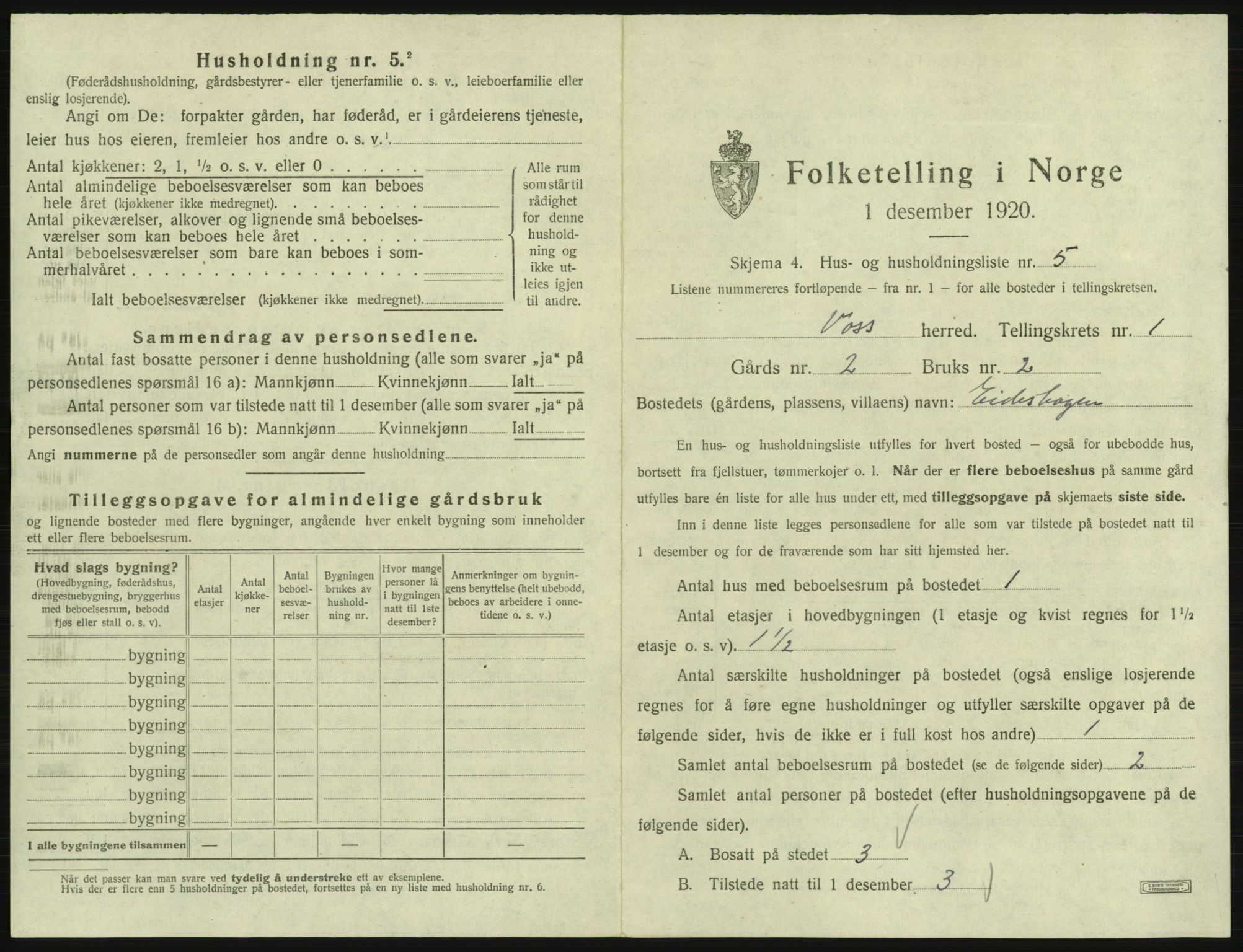 SAB, 1920 census for Voss, 1920, p. 113