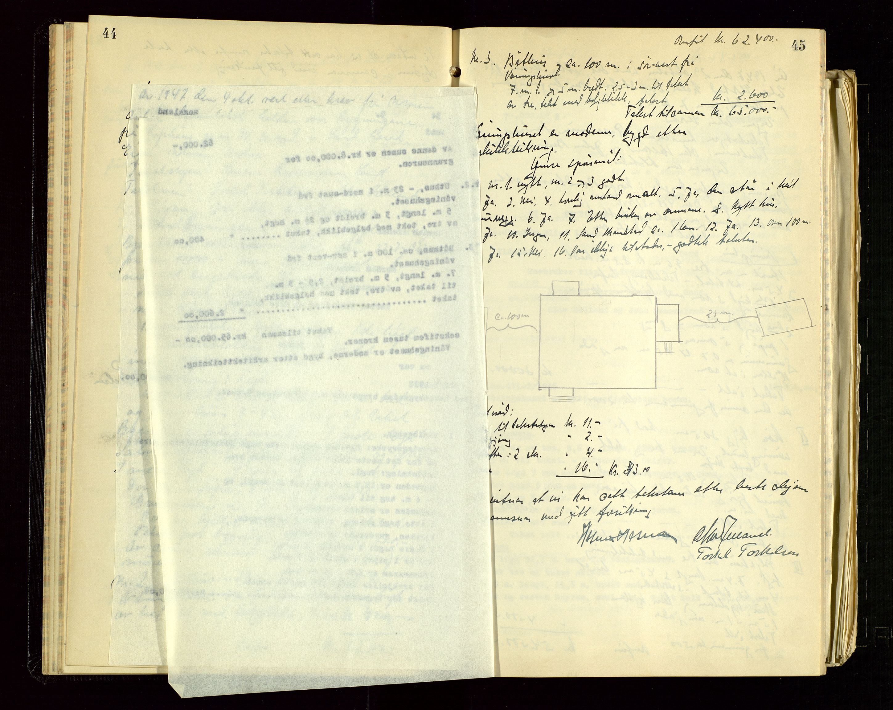 Sand lensmannskontor, AV/SAST-A-100415/Gob/L0004: Branntakstprotokoll, 1937-1955, p. 44-45