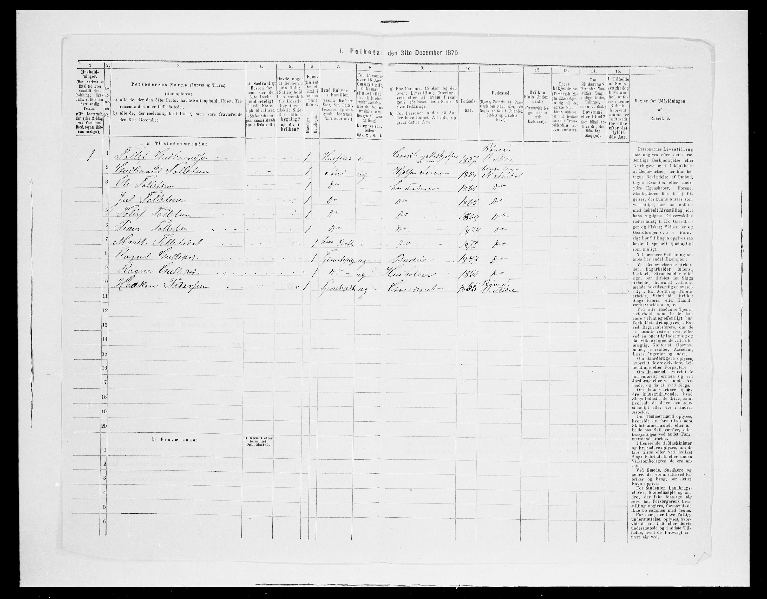 SAH, 1875 census for 0542P Nord-Aurdal, 1875, p. 741