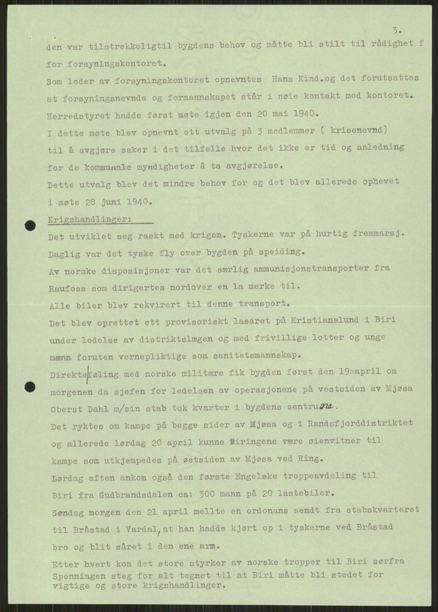 Forsvaret, Forsvarets krigshistoriske avdeling, AV/RA-RAFA-2017/Y/Ya/L0014: II-C-11-31 - Fylkesmenn.  Rapporter om krigsbegivenhetene 1940., 1940, p. 269