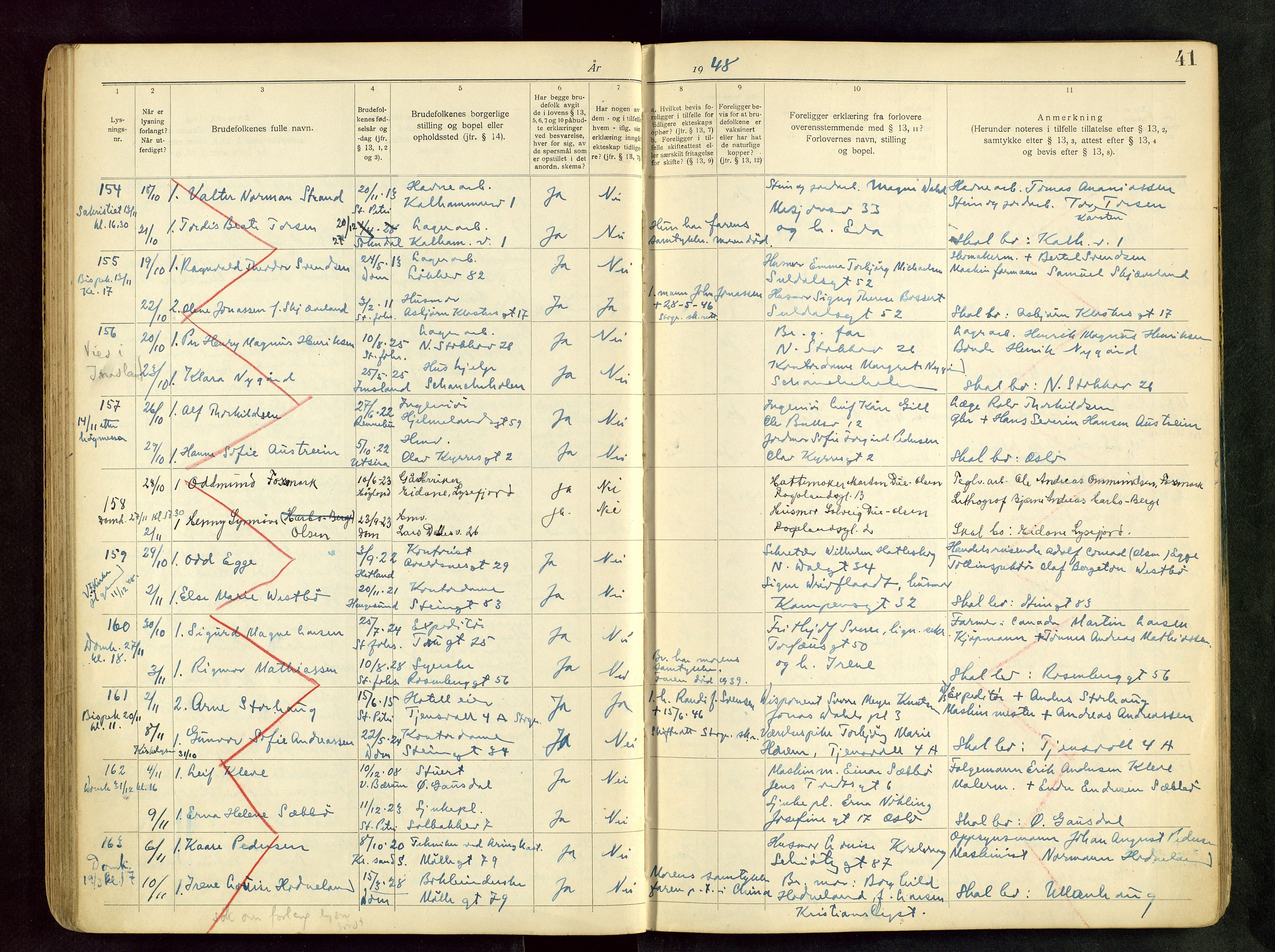 Domkirken sokneprestkontor, AV/SAST-A-101812/001/70/705BB/L0004: Banns register no. 4, 1943-1951, p. 41