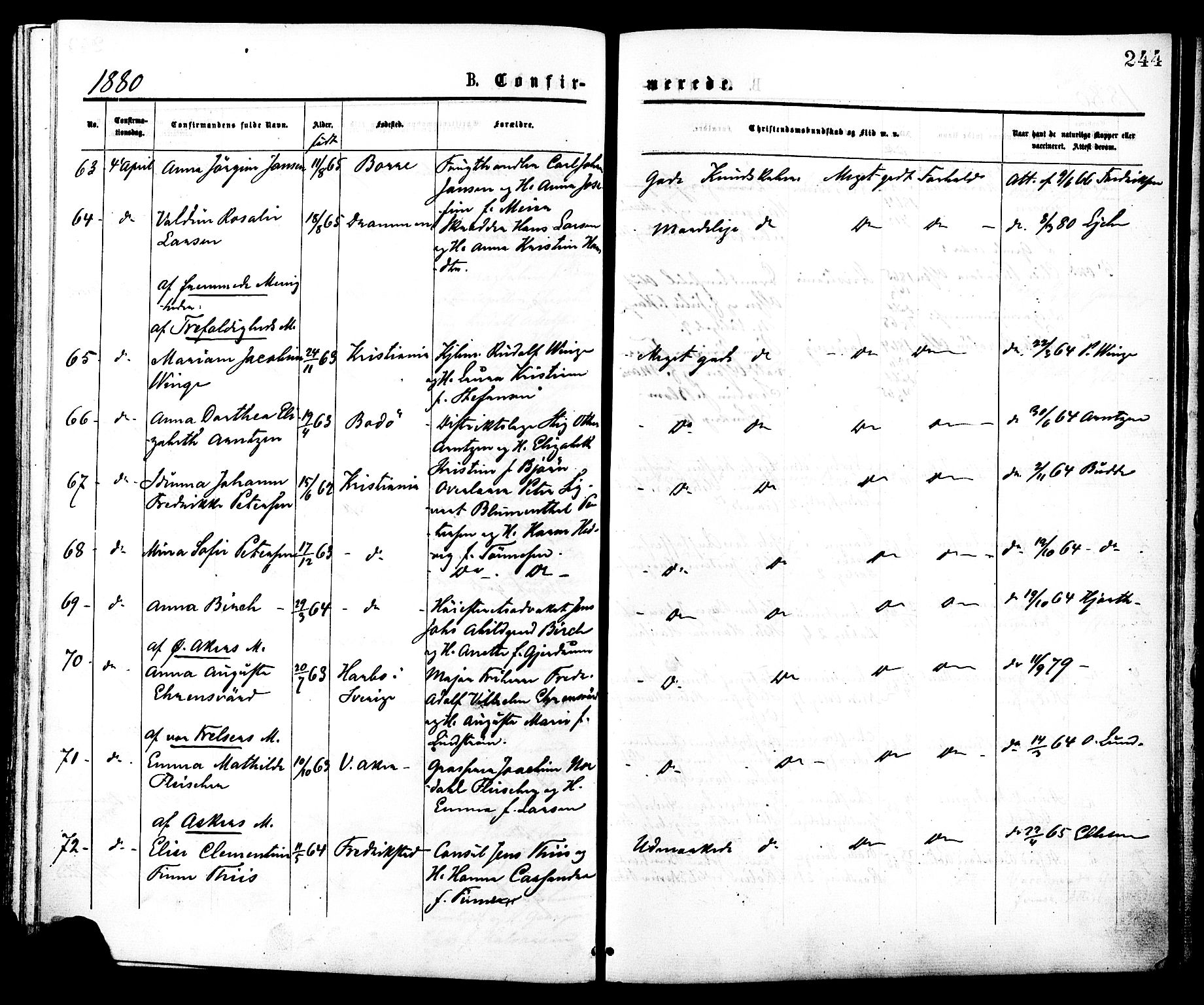 Johannes prestekontor Kirkebøker, SAO/A-10852/F/Fa/L0001: Parish register (official) no. 1, 1875-1881, p. 244
