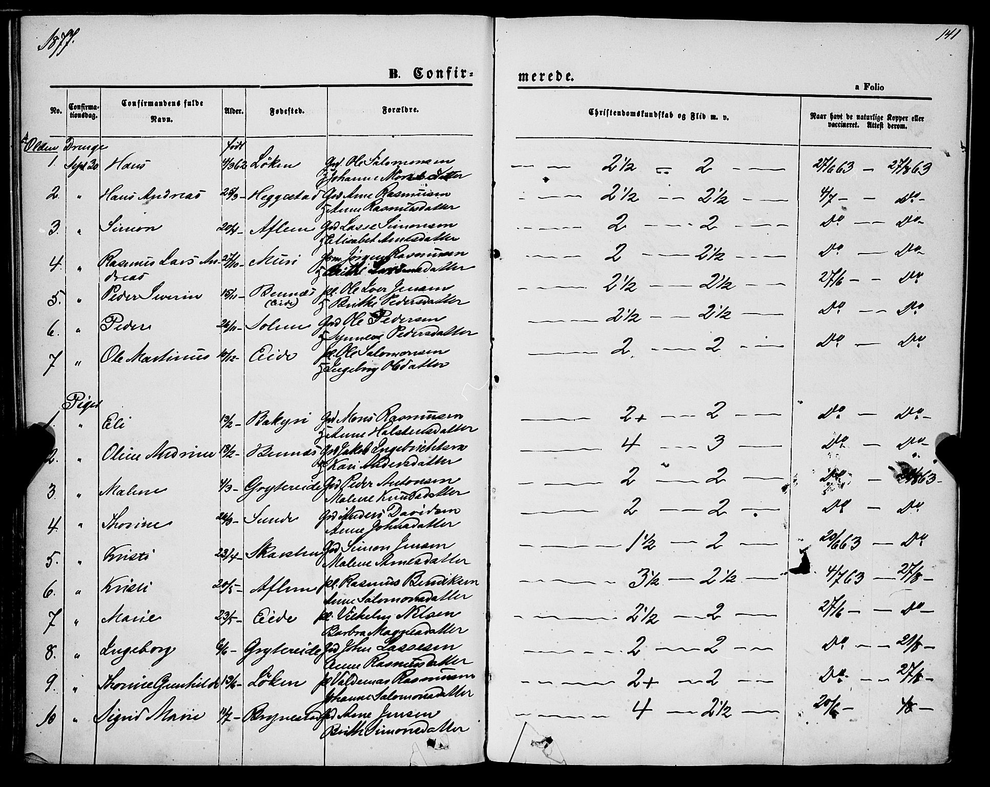 Innvik sokneprestembete, AV/SAB-A-80501: Parish register (official) no. A 6, 1865-1878, p. 141