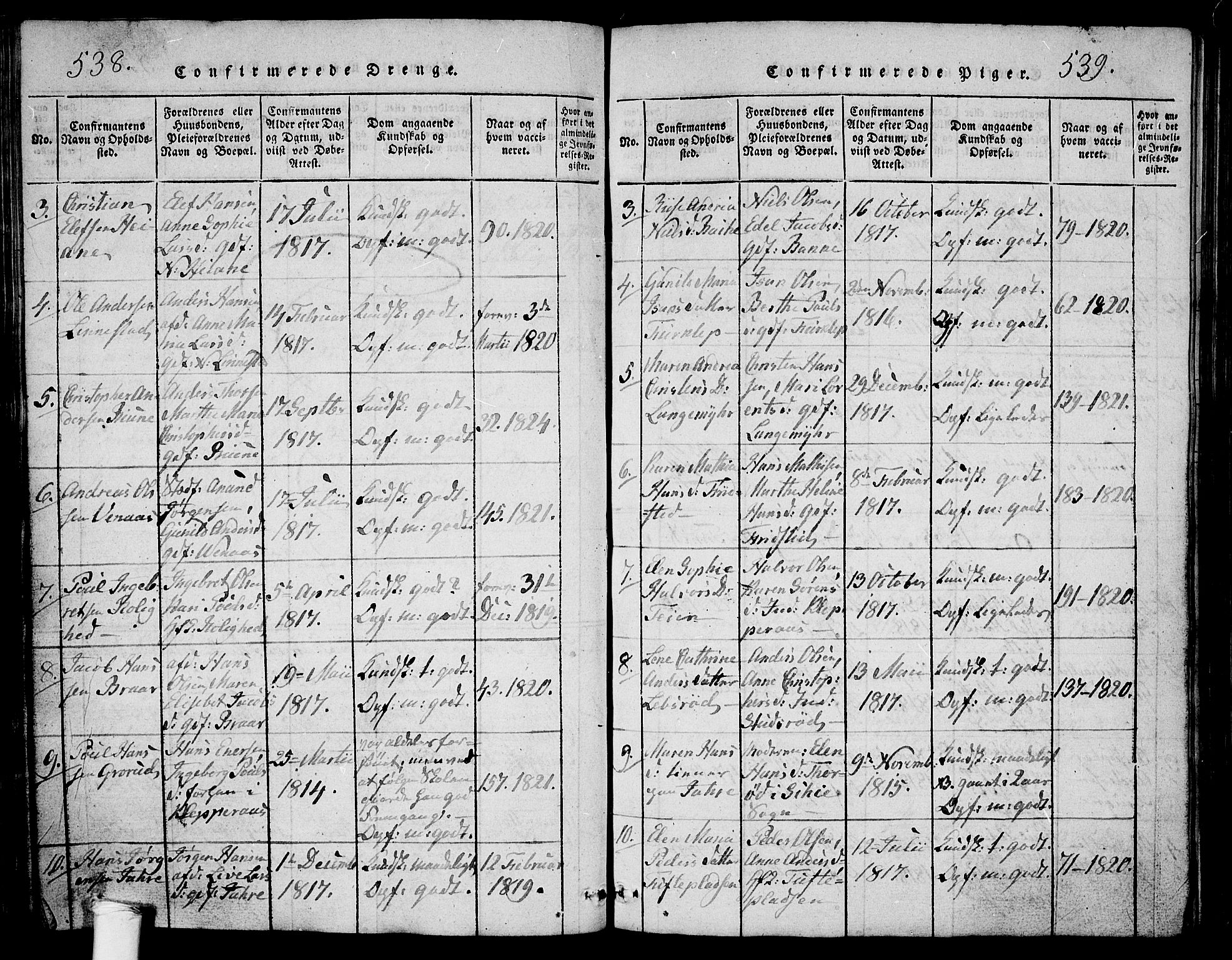 Ramnes kirkebøker, AV/SAKO-A-314/G/Ga/L0001: Parish register (copy) no. I 1, 1813-1847, p. 538-539