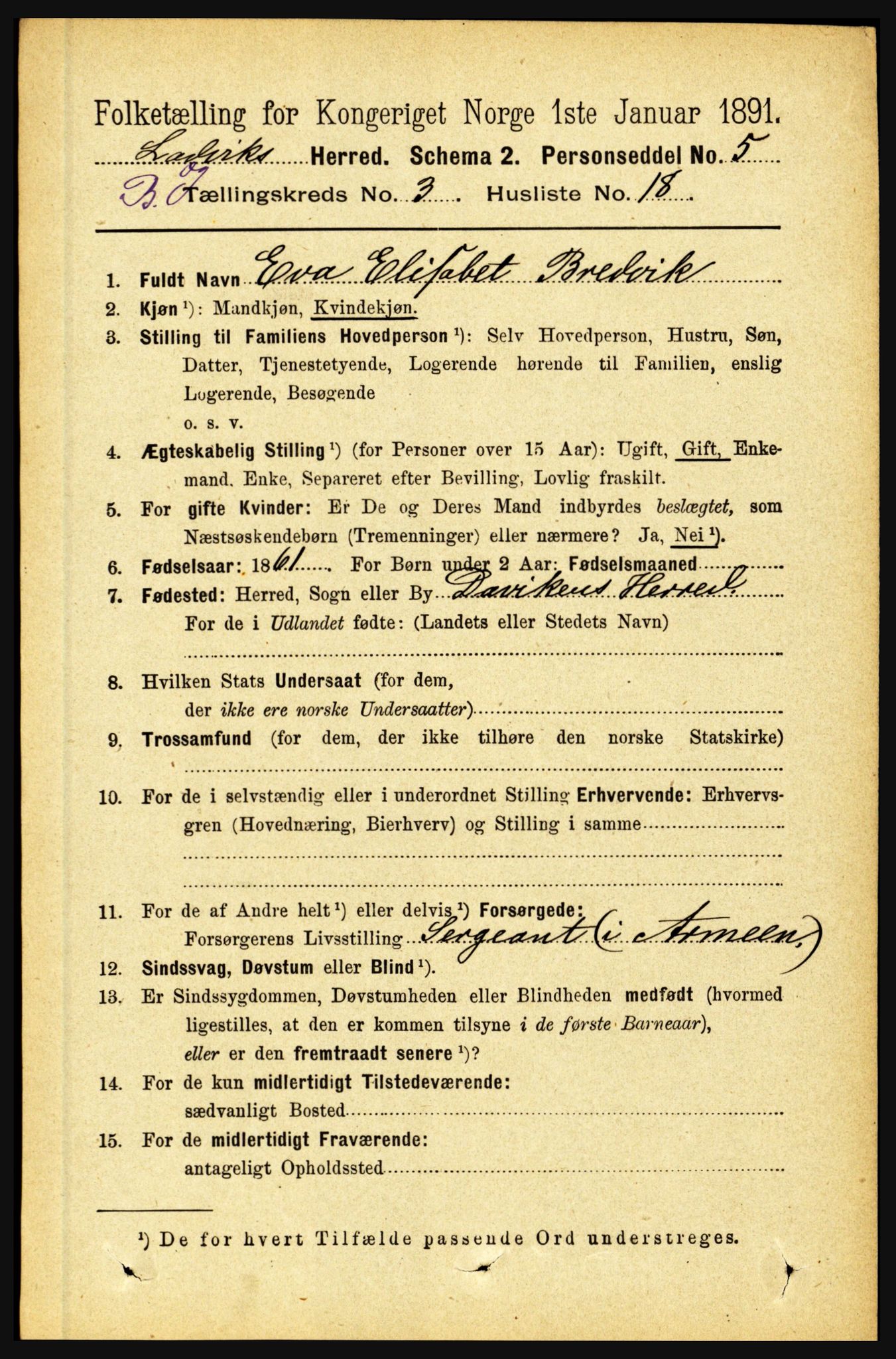 RA, 1891 census for 1415 Lavik og Brekke, 1891, p. 617