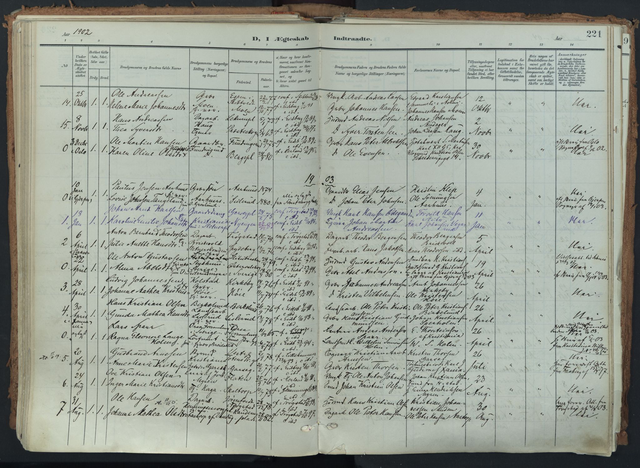 Eidsberg prestekontor Kirkebøker, SAO/A-10905/F/Fa/L0014: Parish register (official) no. I 14, 1902-1919, p. 221