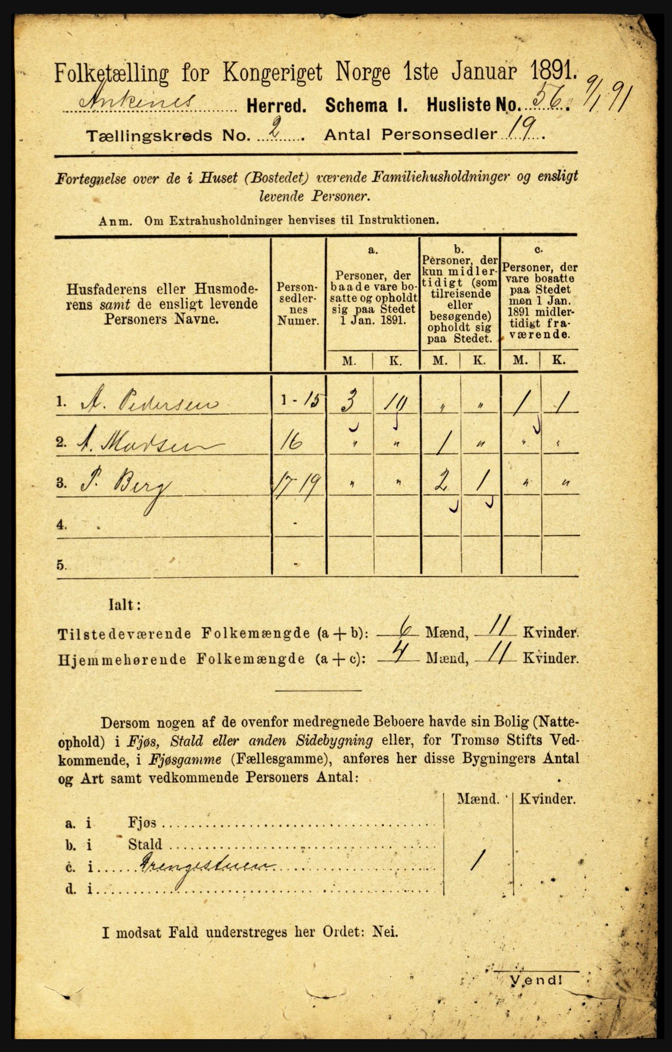 RA, 1891 census for 1855 Ankenes, 1891, p. 841