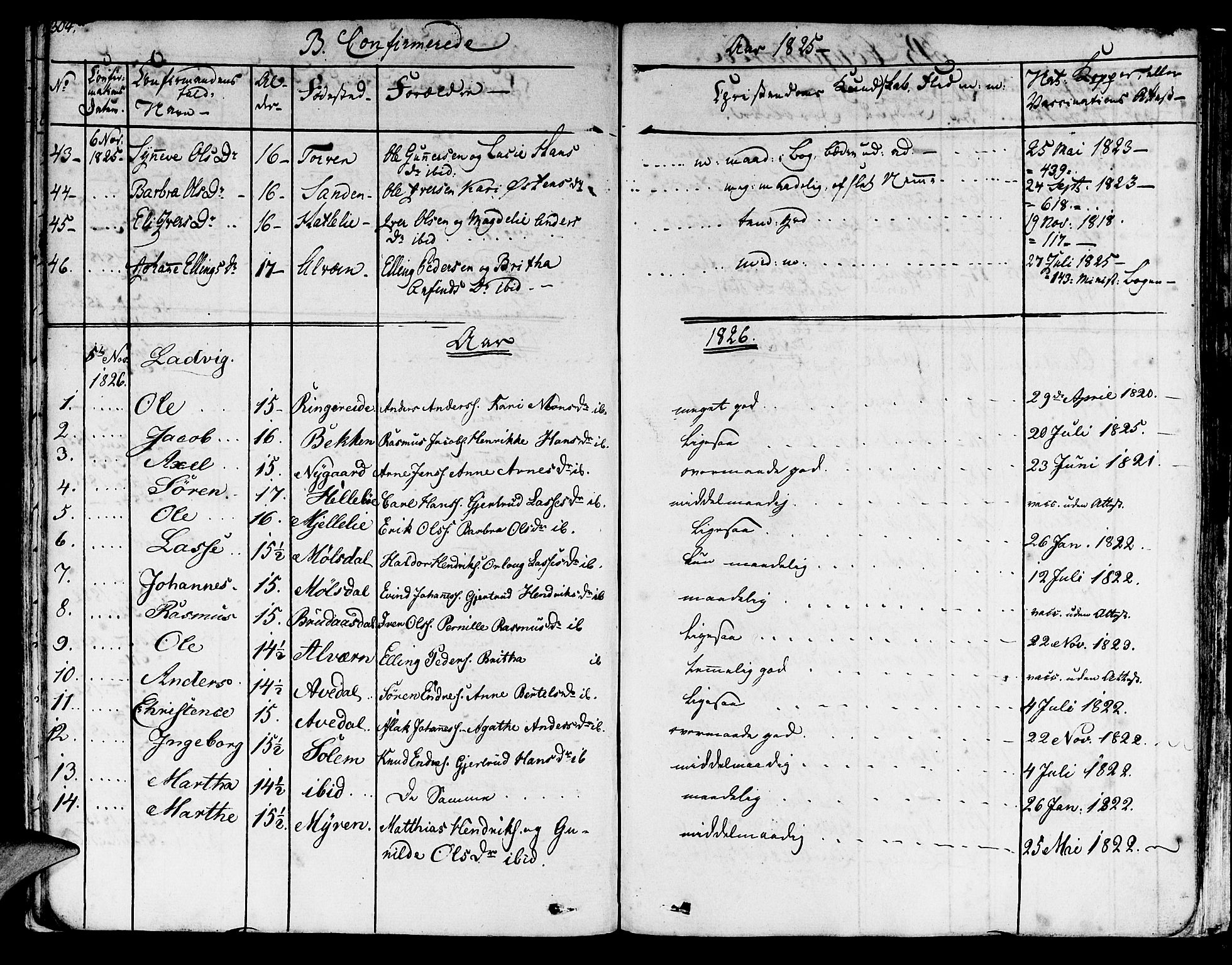 Lavik sokneprestembete, SAB/A-80901: Parish register (official) no. A 2I, 1821-1842, p. 304