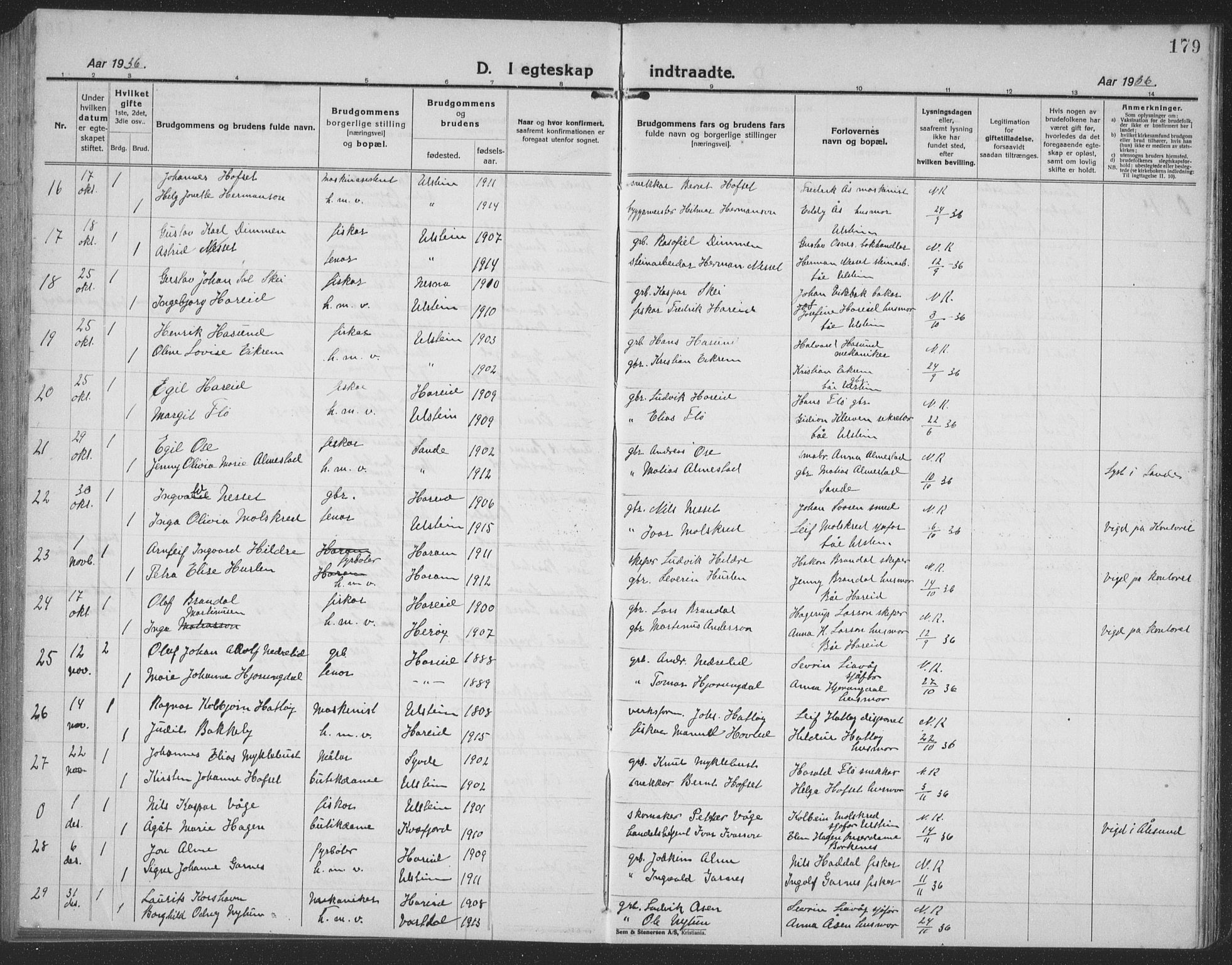 Ministerialprotokoller, klokkerbøker og fødselsregistre - Møre og Romsdal, AV/SAT-A-1454/509/L0113: Parish register (copy) no. 509C03, 1923-1939, p. 179