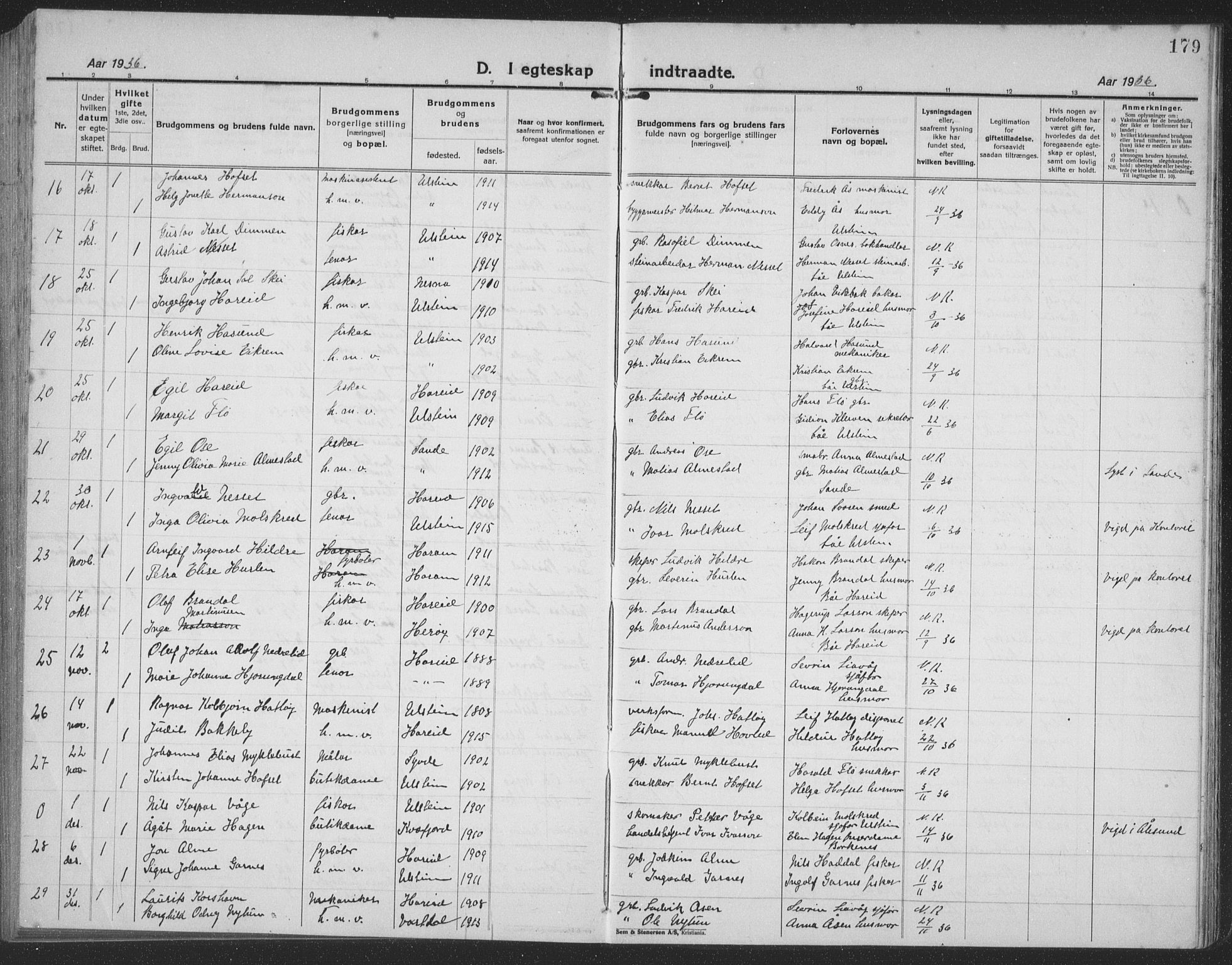 Ministerialprotokoller, klokkerbøker og fødselsregistre - Møre og Romsdal, SAT/A-1454/509/L0113: Parish register (copy) no. 509C03, 1923-1939, p. 179