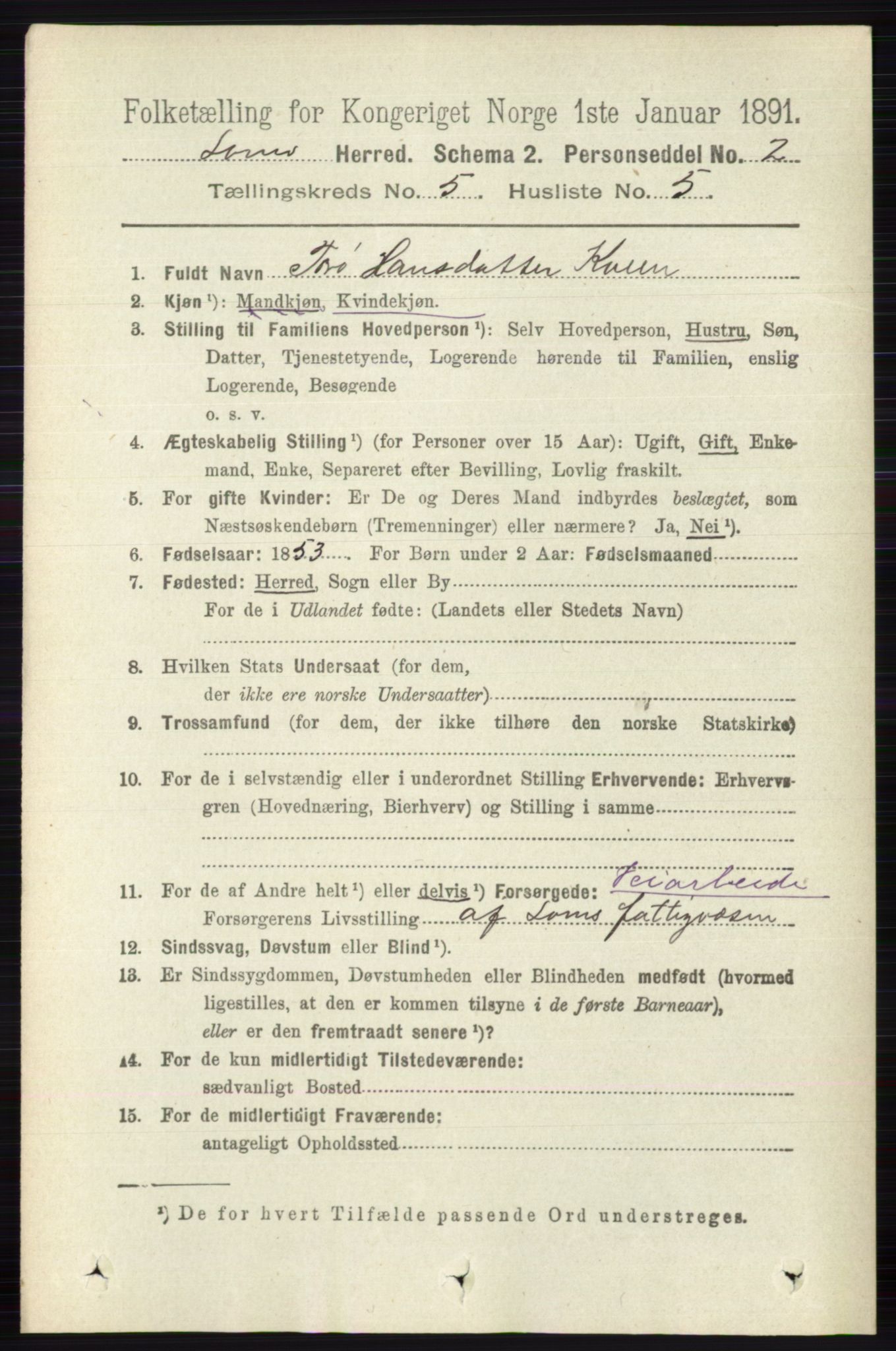 RA, 1891 census for 0514 Lom, 1891, p. 1868