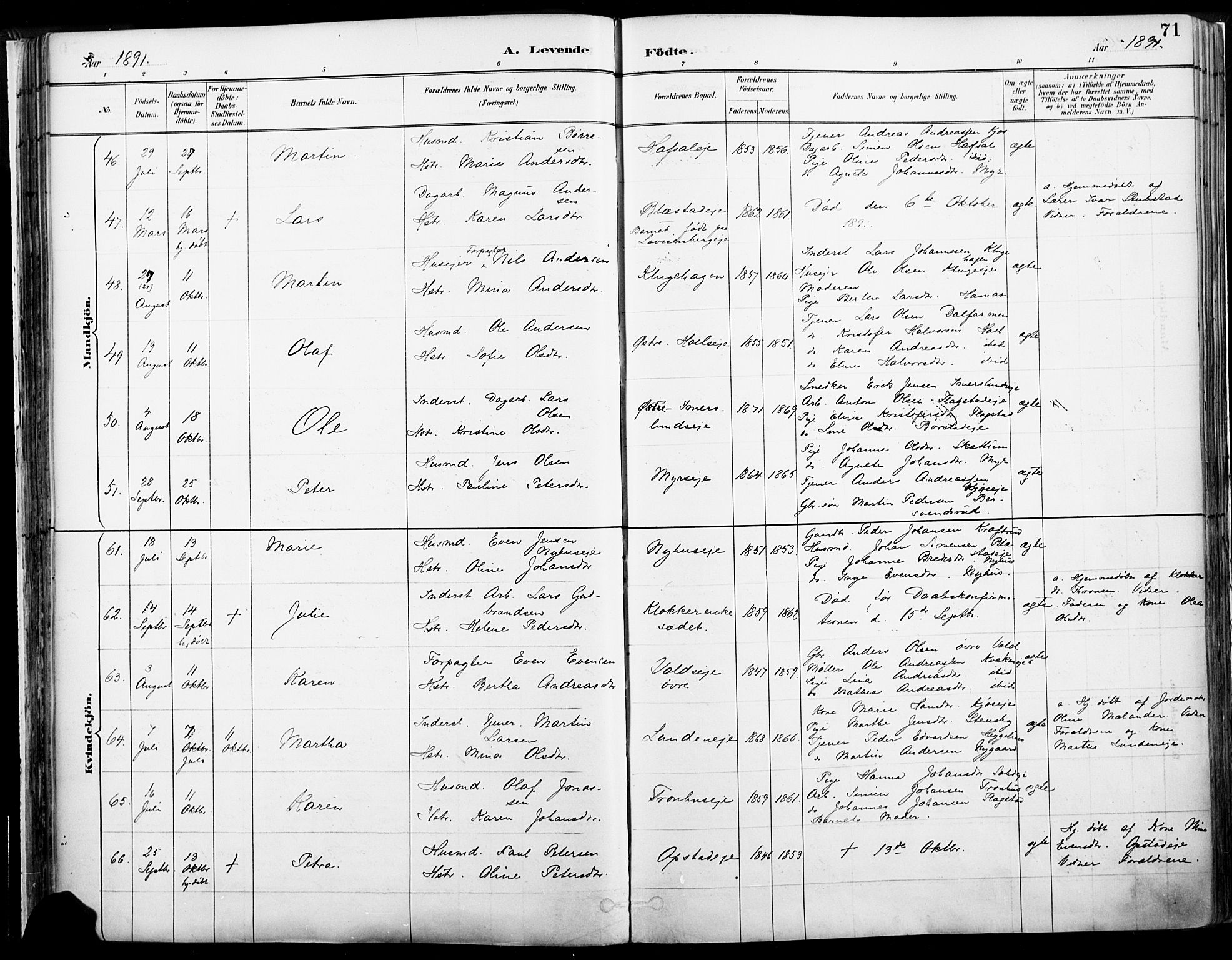 Vang prestekontor, Hedmark, SAH/PREST-008/H/Ha/Haa/L0019A: Parish register (official) no. 19, 1886-1900, p. 71