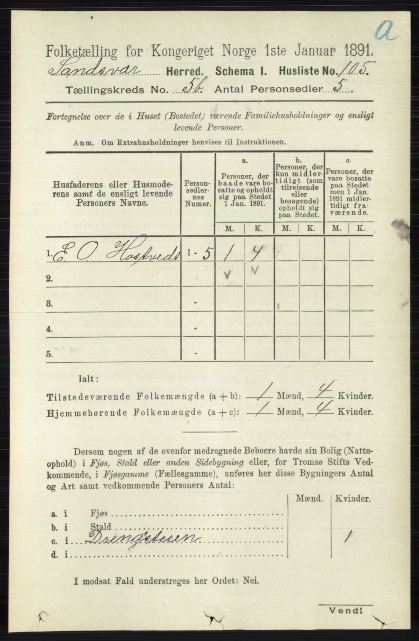 RA, 1891 census for 0629 Sandsvær, 1891, p. 2784