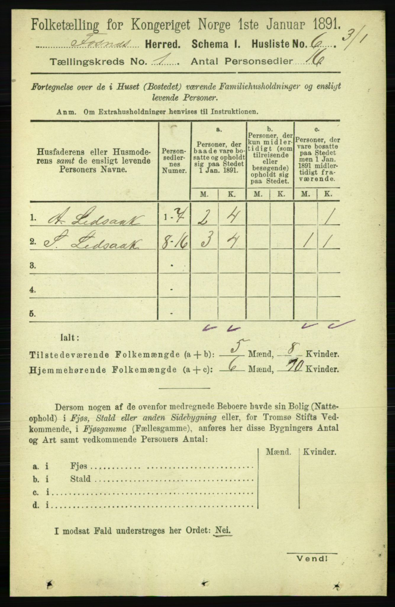 RA, 1891 census for 1748 Fosnes, 1891, p. 29