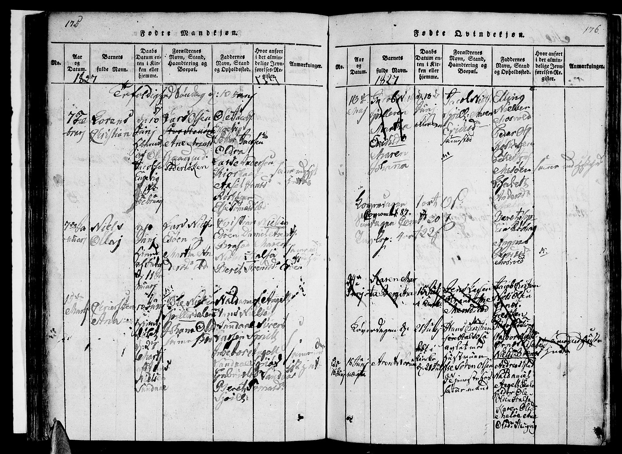 Ministerialprotokoller, klokkerbøker og fødselsregistre - Nordland, AV/SAT-A-1459/841/L0617: Parish register (copy) no. 841C01 /2, 1820-1830, p. 175-176