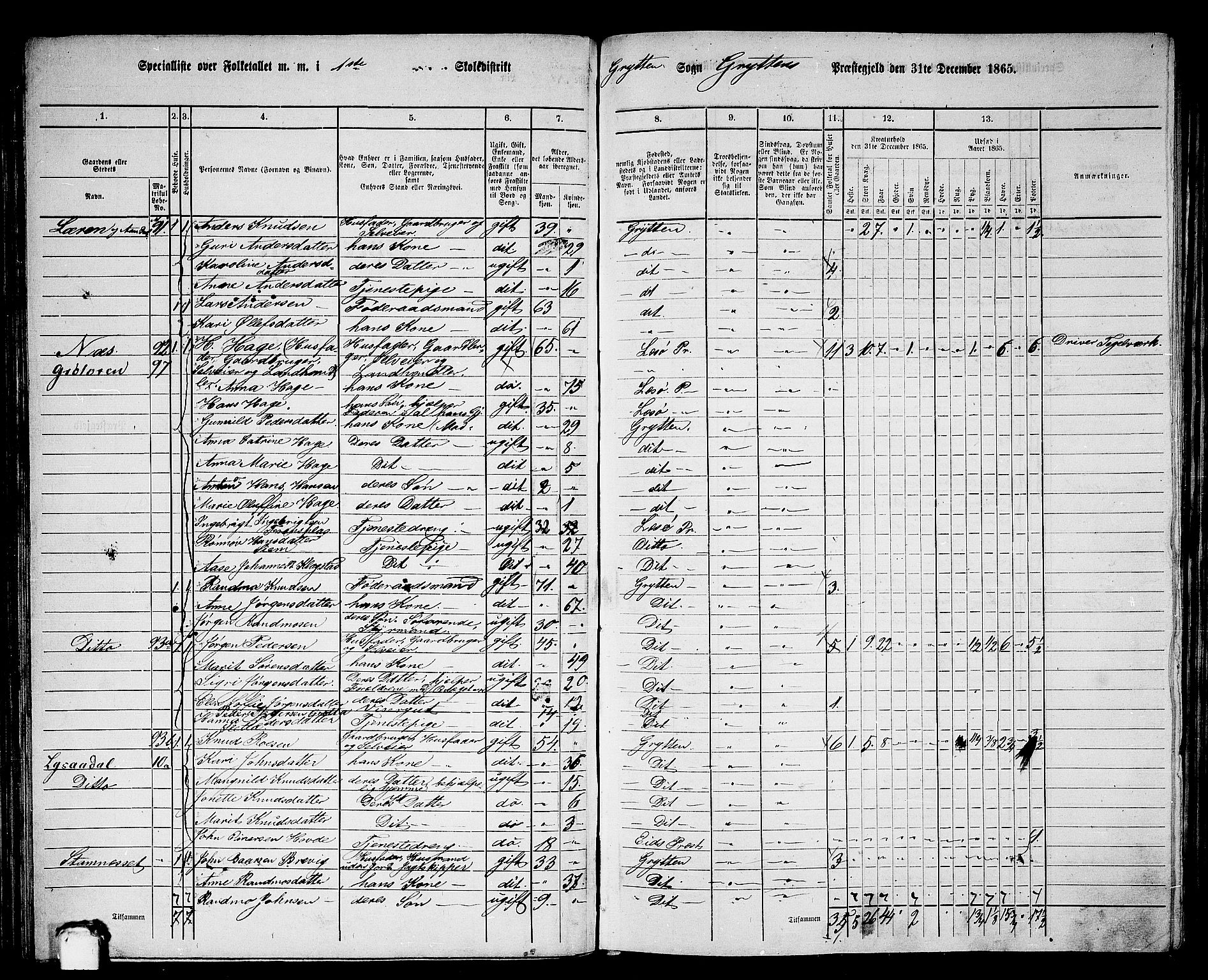 RA, 1865 census for Grytten, 1865, p. 67