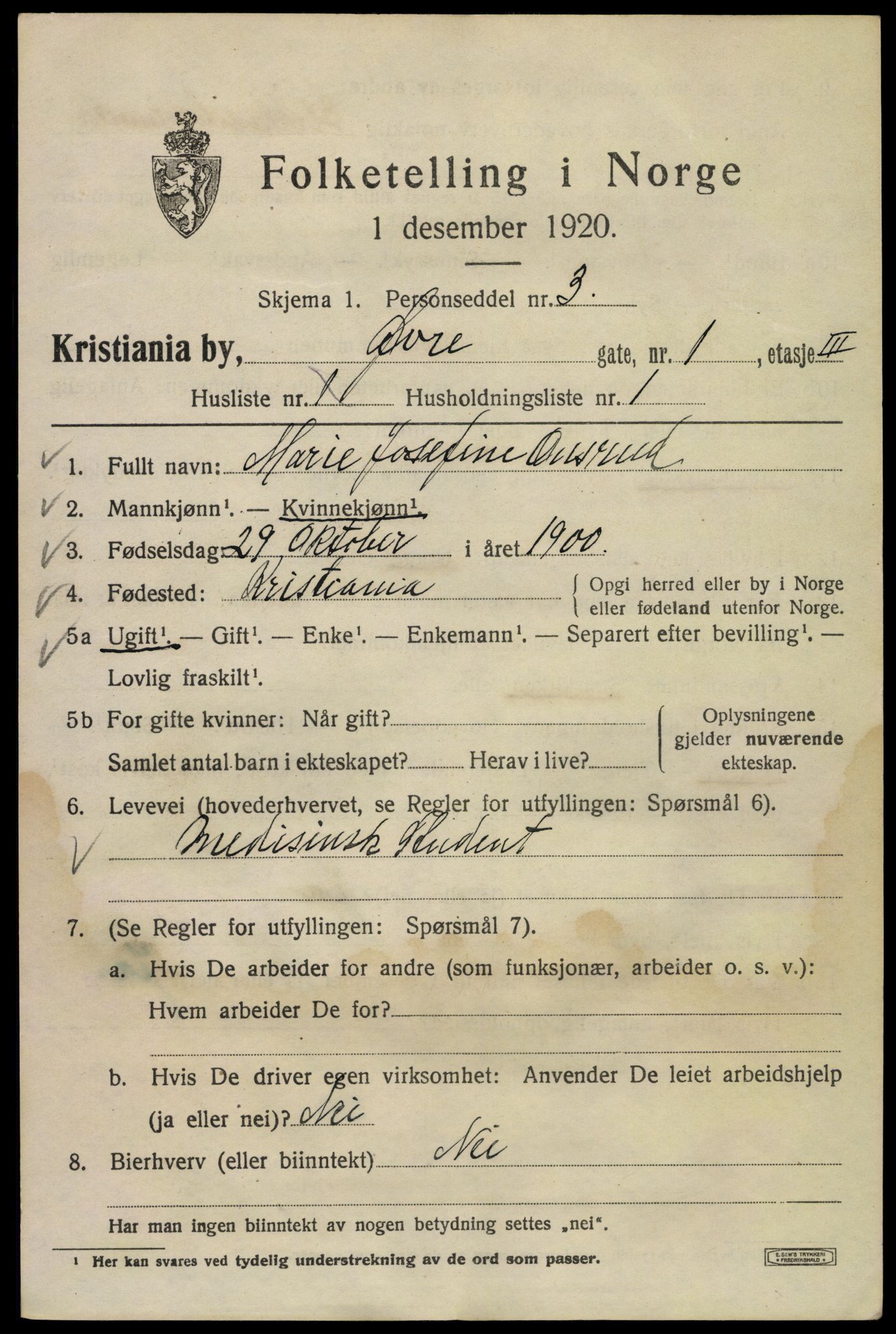 SAO, 1920 census for Kristiania, 1920, p. 658865