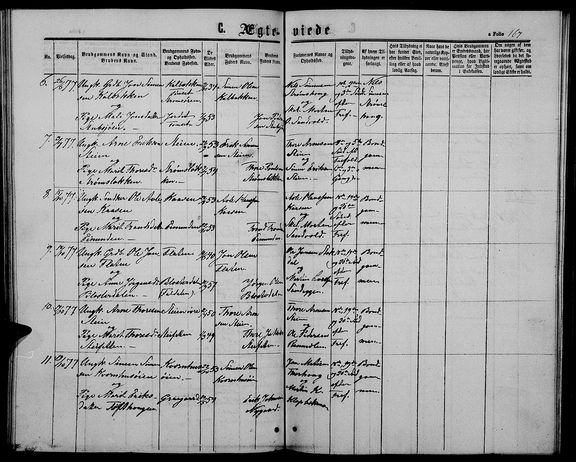 Alvdal prestekontor, SAH/PREST-060/H/Ha/Hab/L0002: Parish register (copy) no. 2, 1863-1878, p. 167