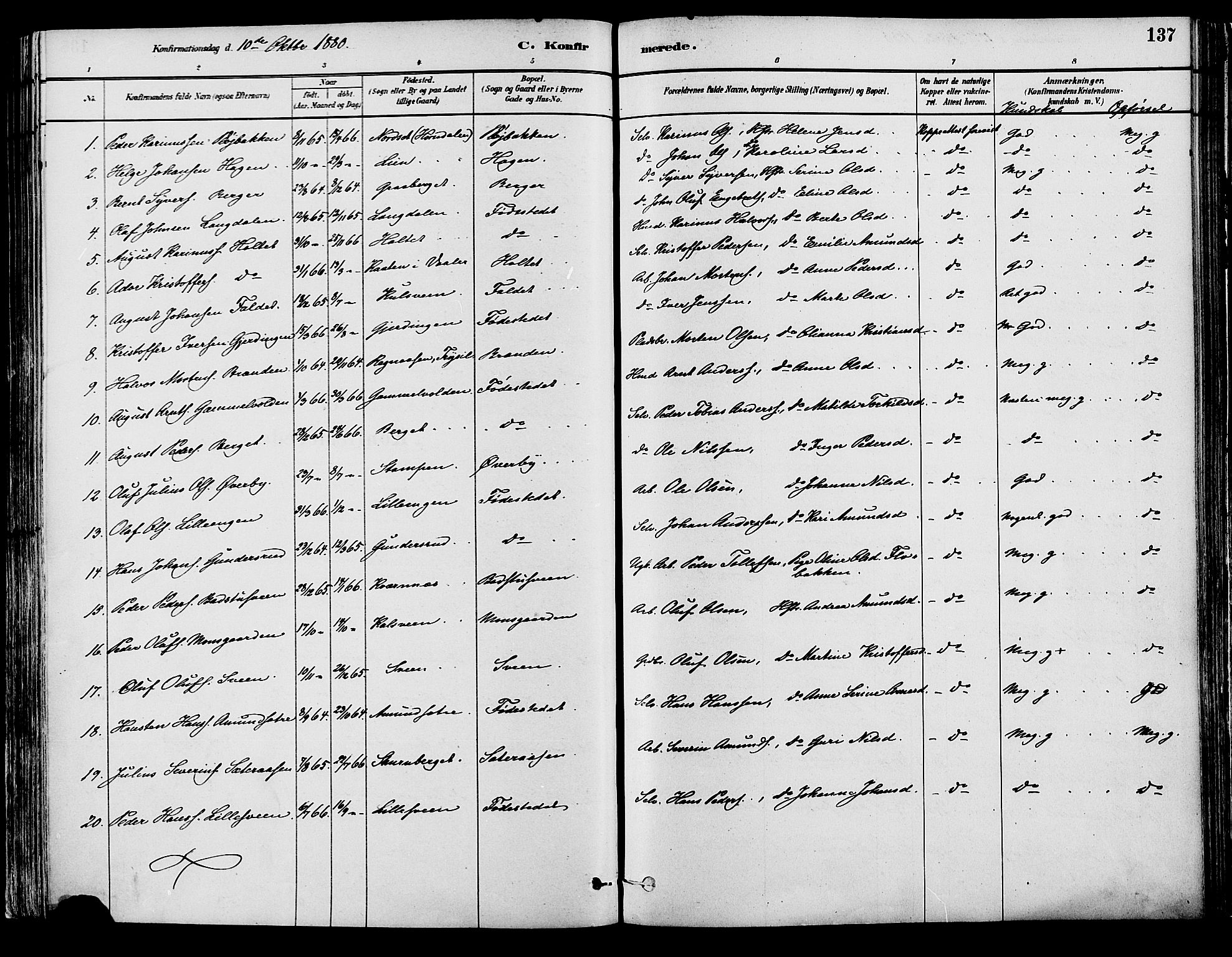 Elverum prestekontor, AV/SAH-PREST-044/H/Ha/Haa/L0013: Parish register (official) no. 13, 1880-1890, p. 137