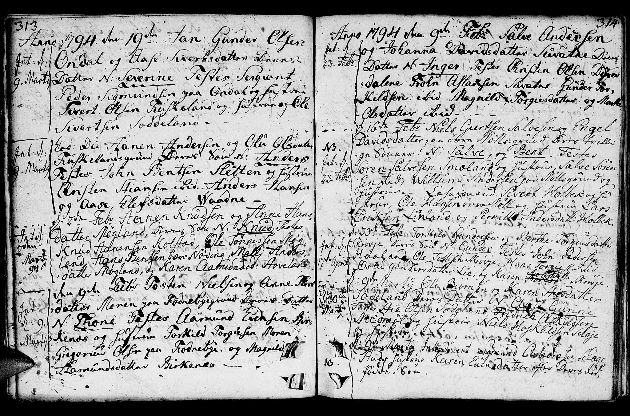 Holum sokneprestkontor, AV/SAK-1111-0022/F/Fa/Faa/L0003: Parish register (official) no. A 3, 1780-1821, p. 313-314