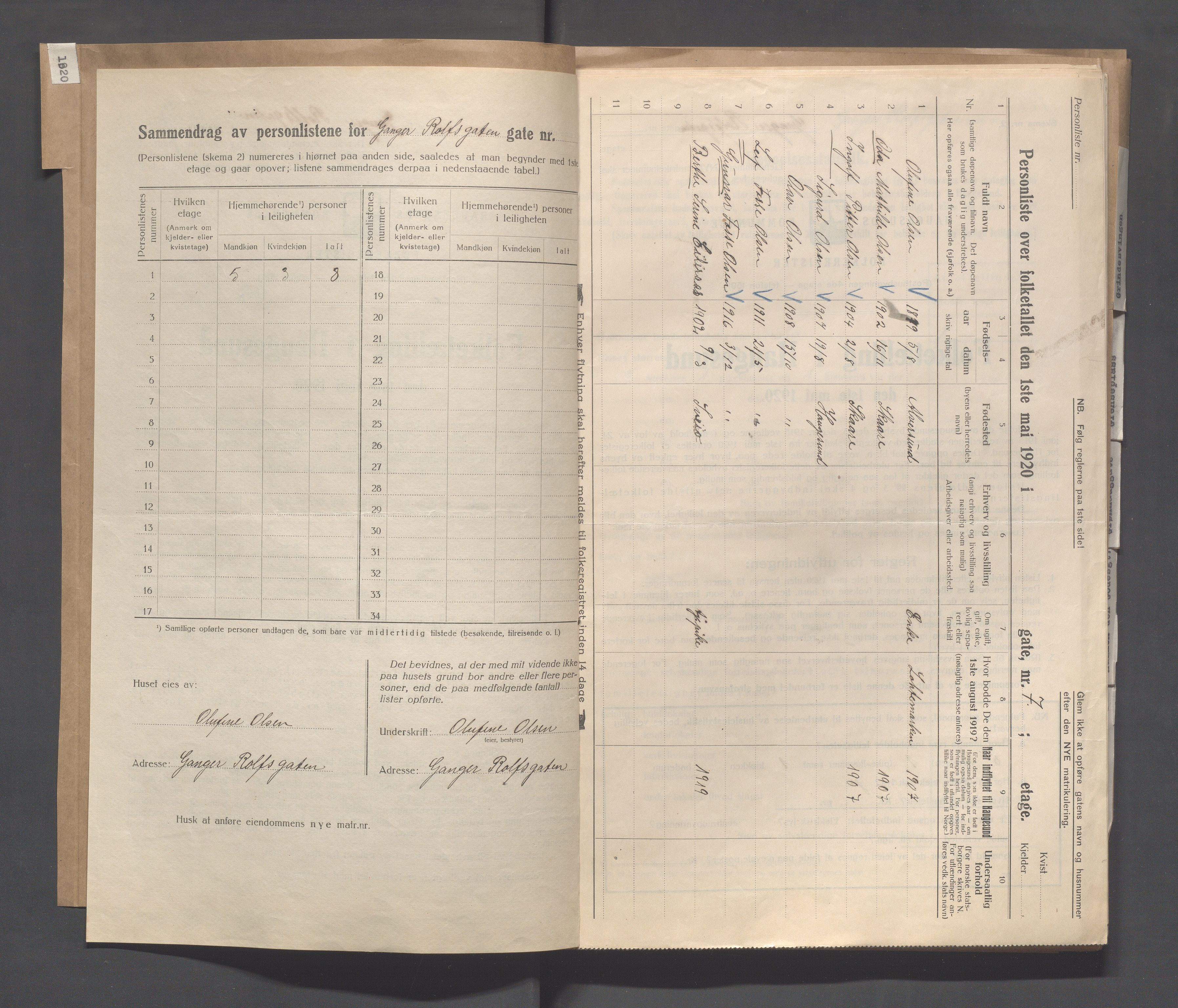 IKAR, Local census 1.5.1920 for Haugesund, 1920, p. 1018