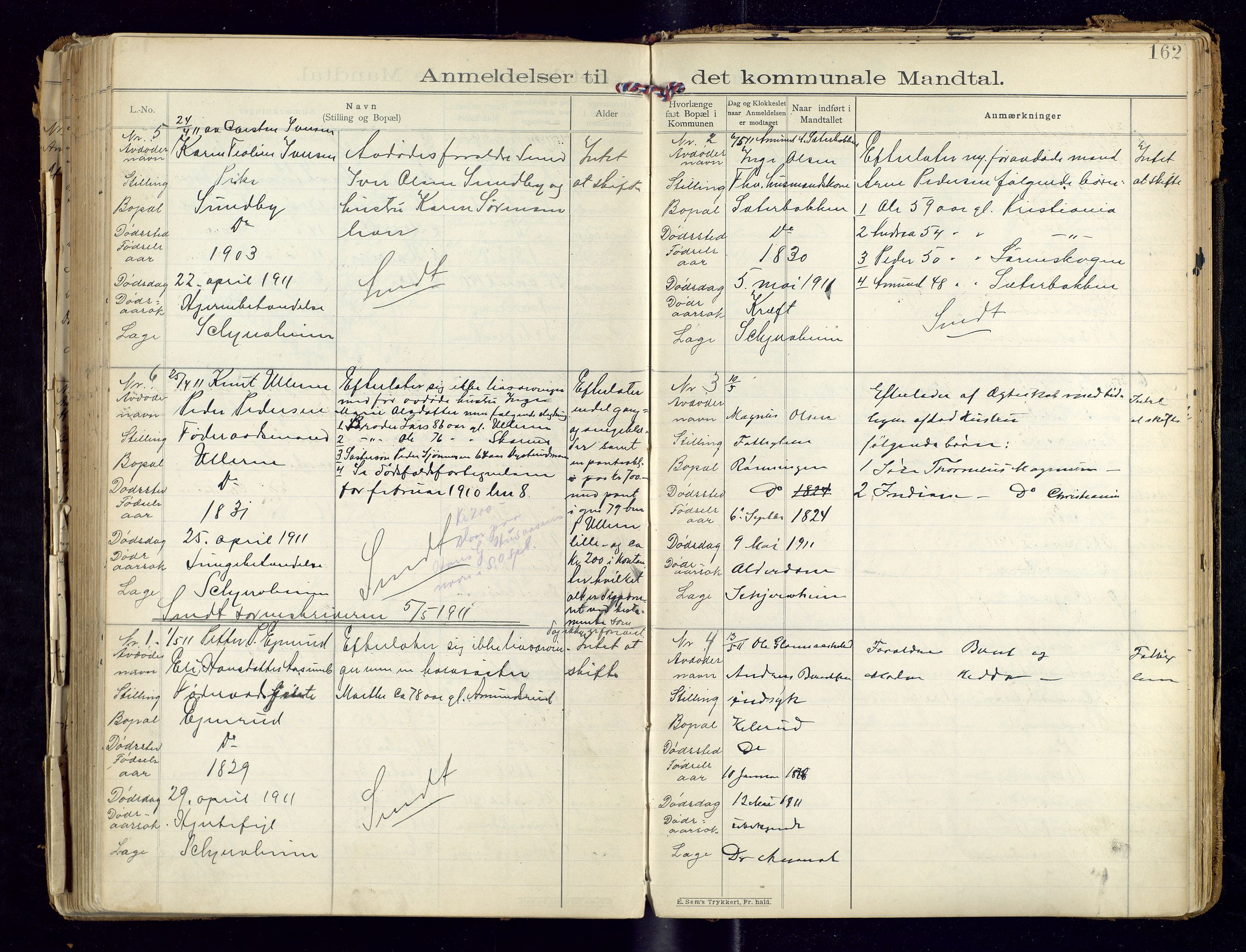 Sør-Odal lensmannskontor, AV/SAH-LHS-022/H/Hb/L0001/0002: Protokoller over anmeldte dødsfall / Protokoll over anmeldte dødsfall, 1901-1913, p. 162