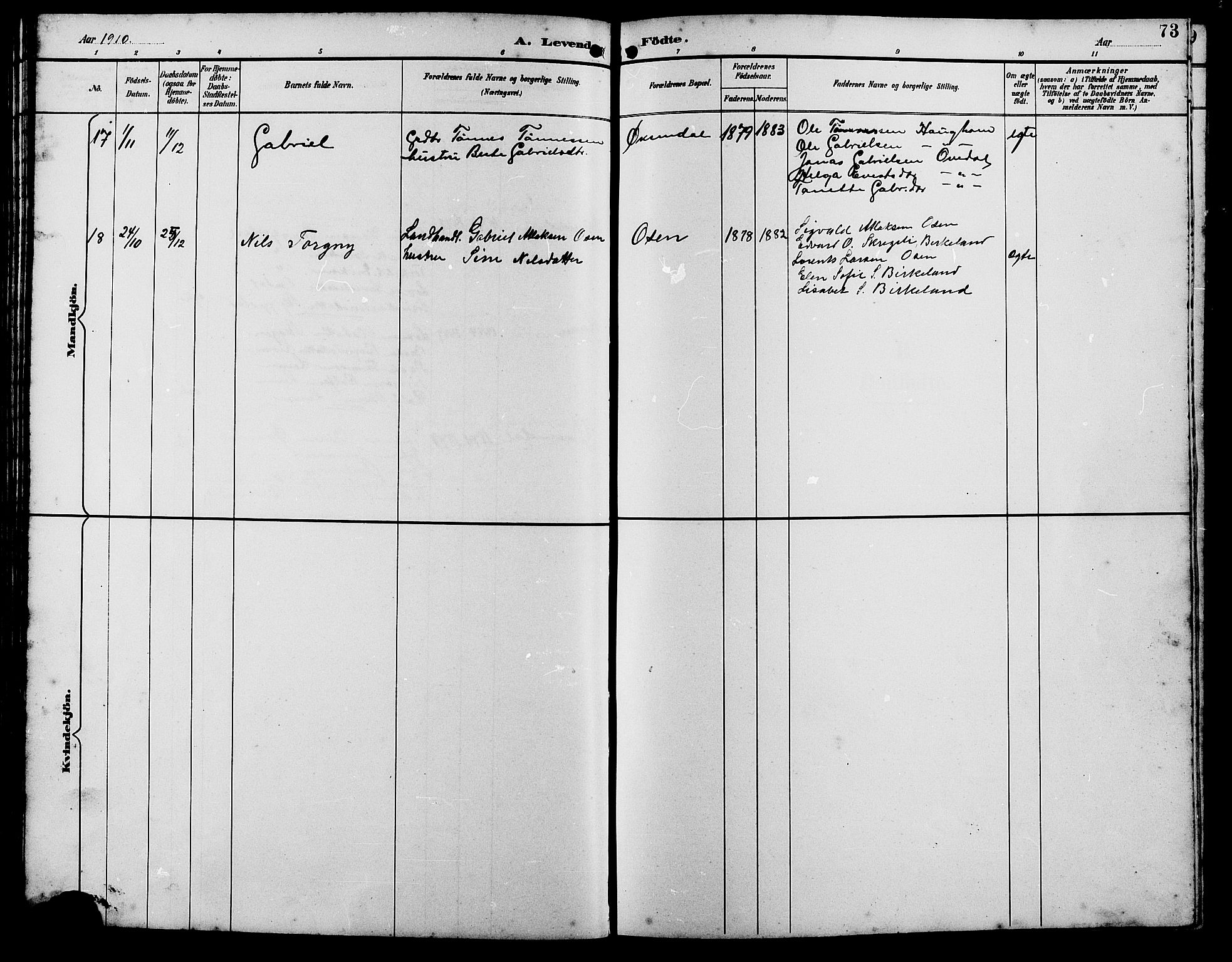 Bakke sokneprestkontor, SAK/1111-0002/F/Fb/Fba/L0003: Parish register (copy) no. B 3, 1894-1910, p. 73