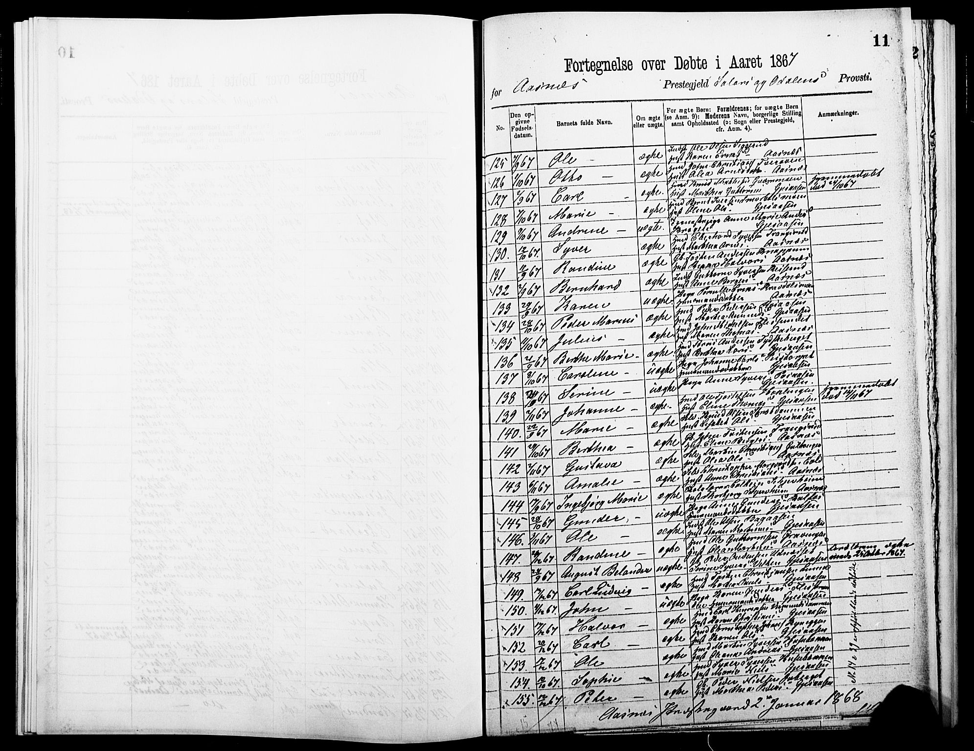Åsnes prestekontor, SAH/PREST-042/H/Ha/Haa/L0000A: Parish register (official), 1866-1872, p. 11