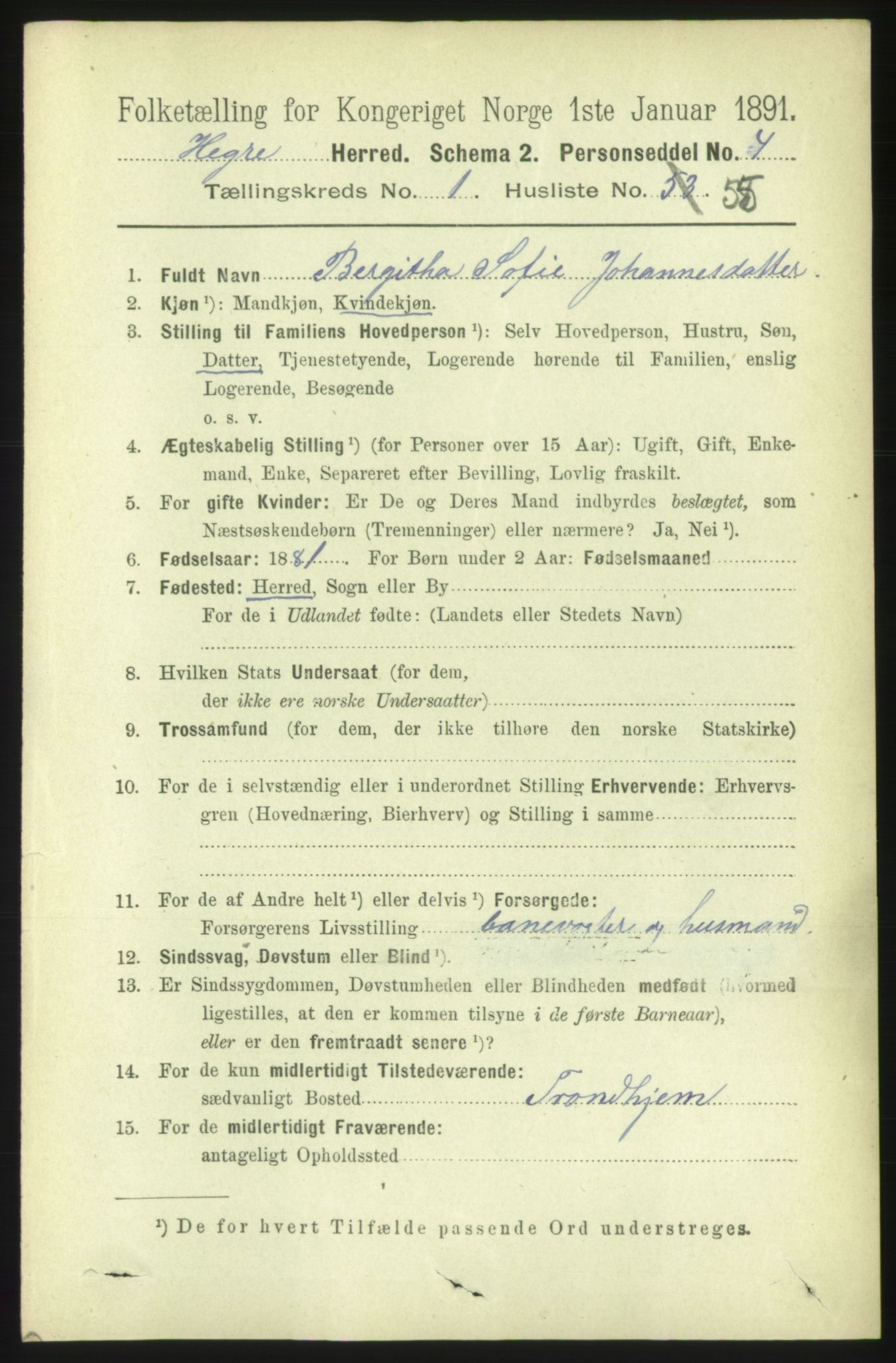 RA, 1891 census for 1712 Hegra, 1891, p. 418