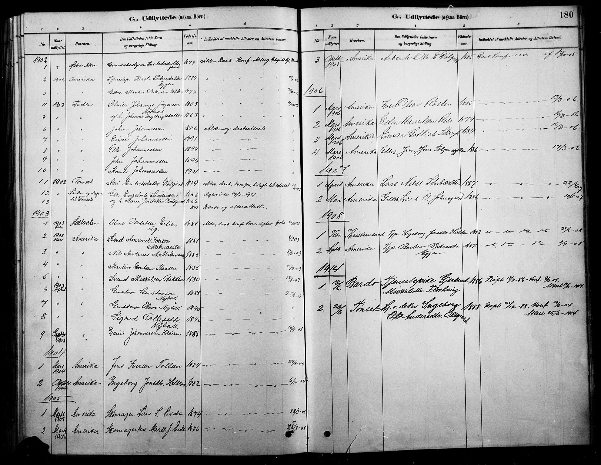 Tolga prestekontor, SAH/PREST-062/L/L0007: Parish register (copy) no. 7, 1878-1919, p. 180