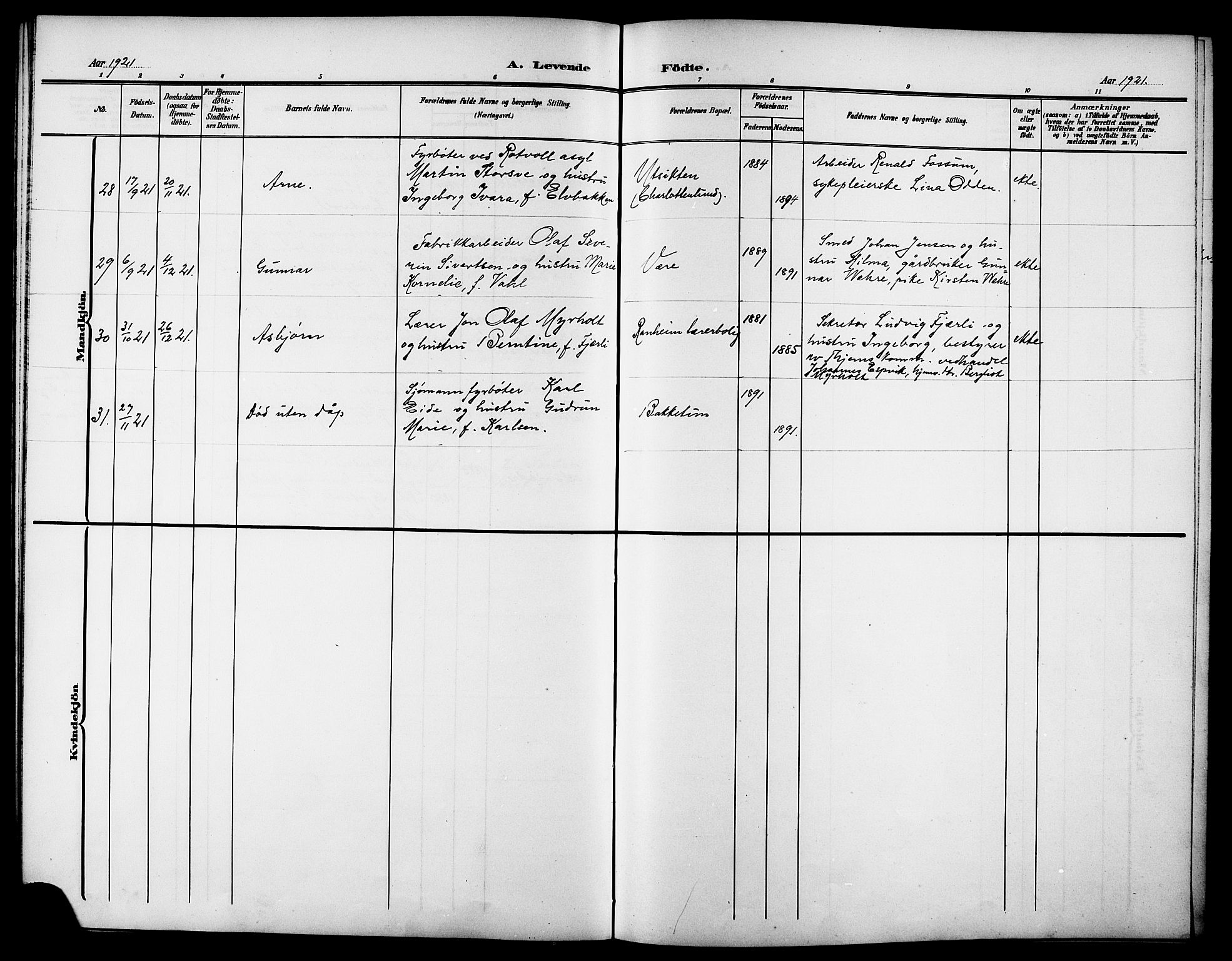 Ministerialprotokoller, klokkerbøker og fødselsregistre - Sør-Trøndelag, AV/SAT-A-1456/615/L0400: Parish register (copy) no. 615C01, 1905-1921