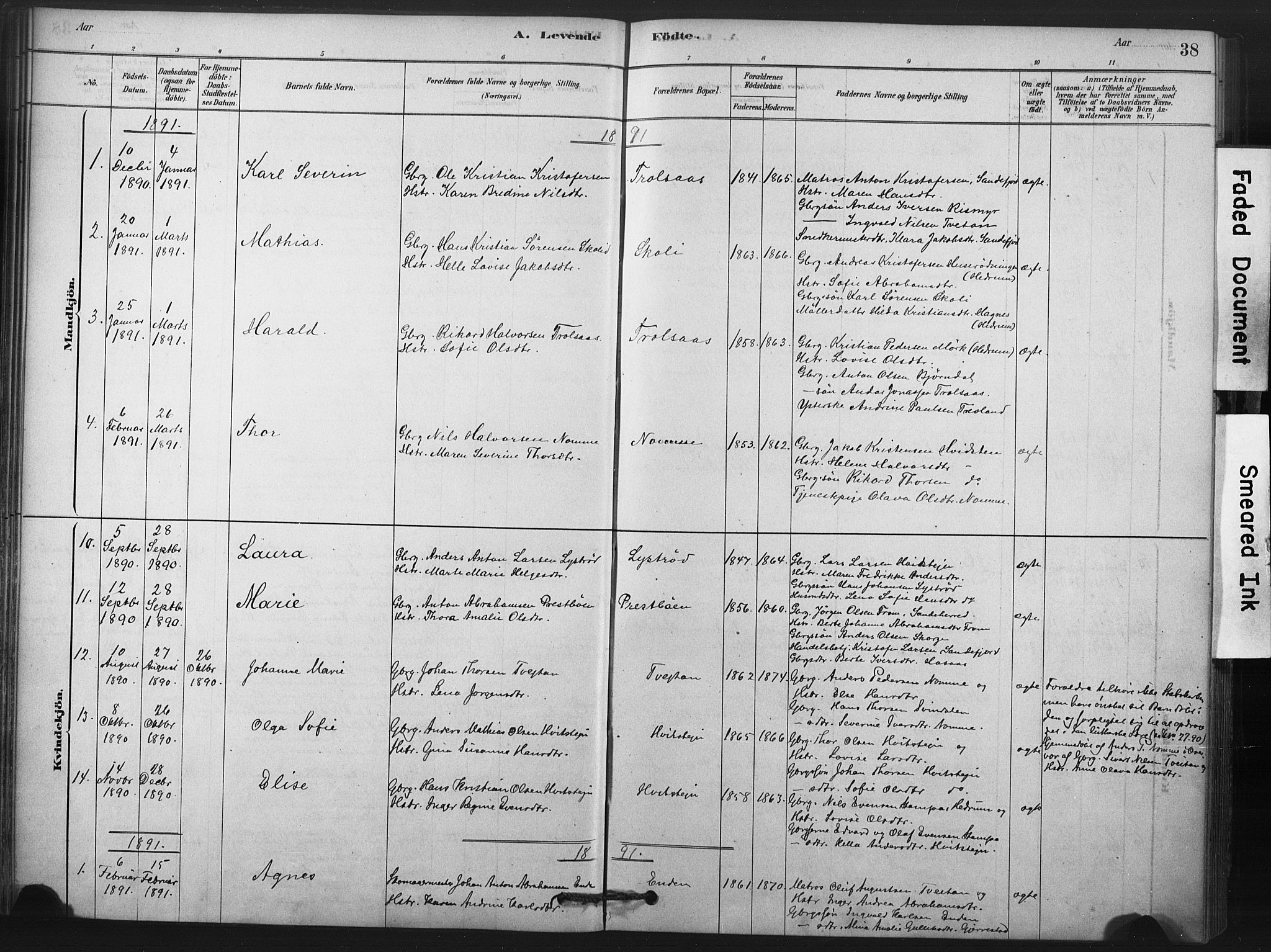 Andebu kirkebøker, AV/SAKO-A-336/F/Fa/L0008: Parish register (official) no. 8, 1878-1902, p. 38