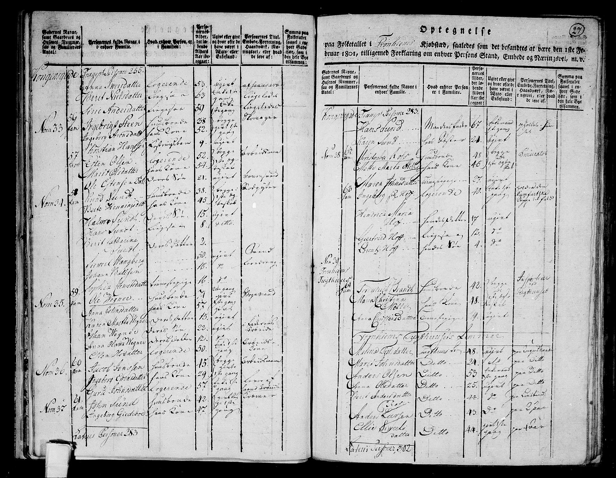 RA, 1801 census for 1601 Trondheim, 1801, p. 26b-27a