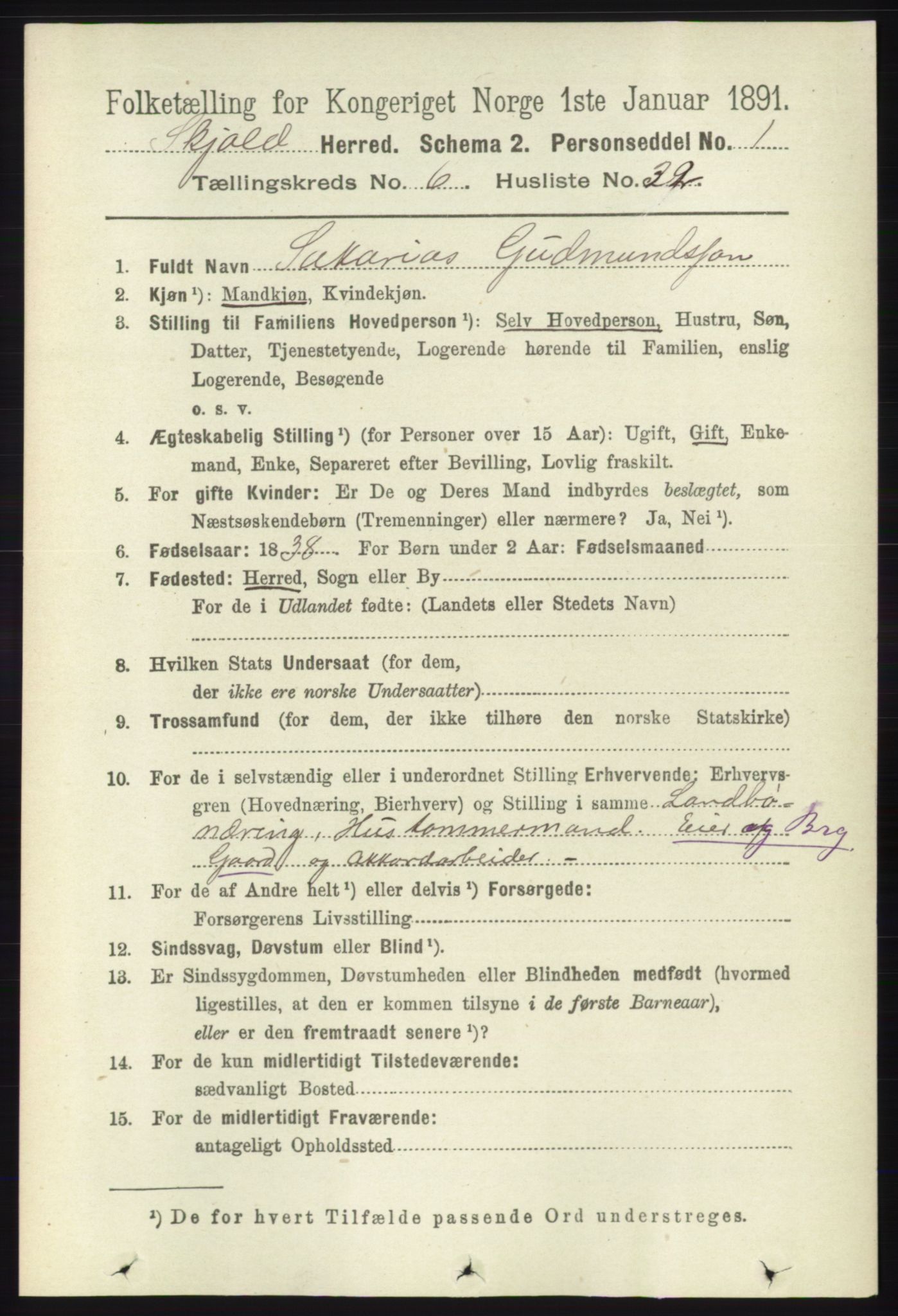 RA, 1891 census for 1154 Skjold, 1891, p. 1173