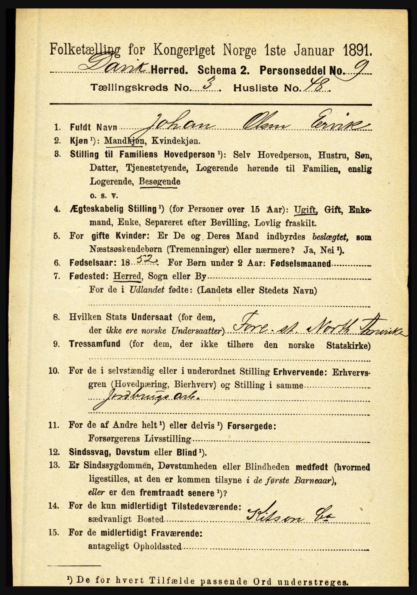 RA, 1891 census for 1442 Davik, 1891, p. 1275