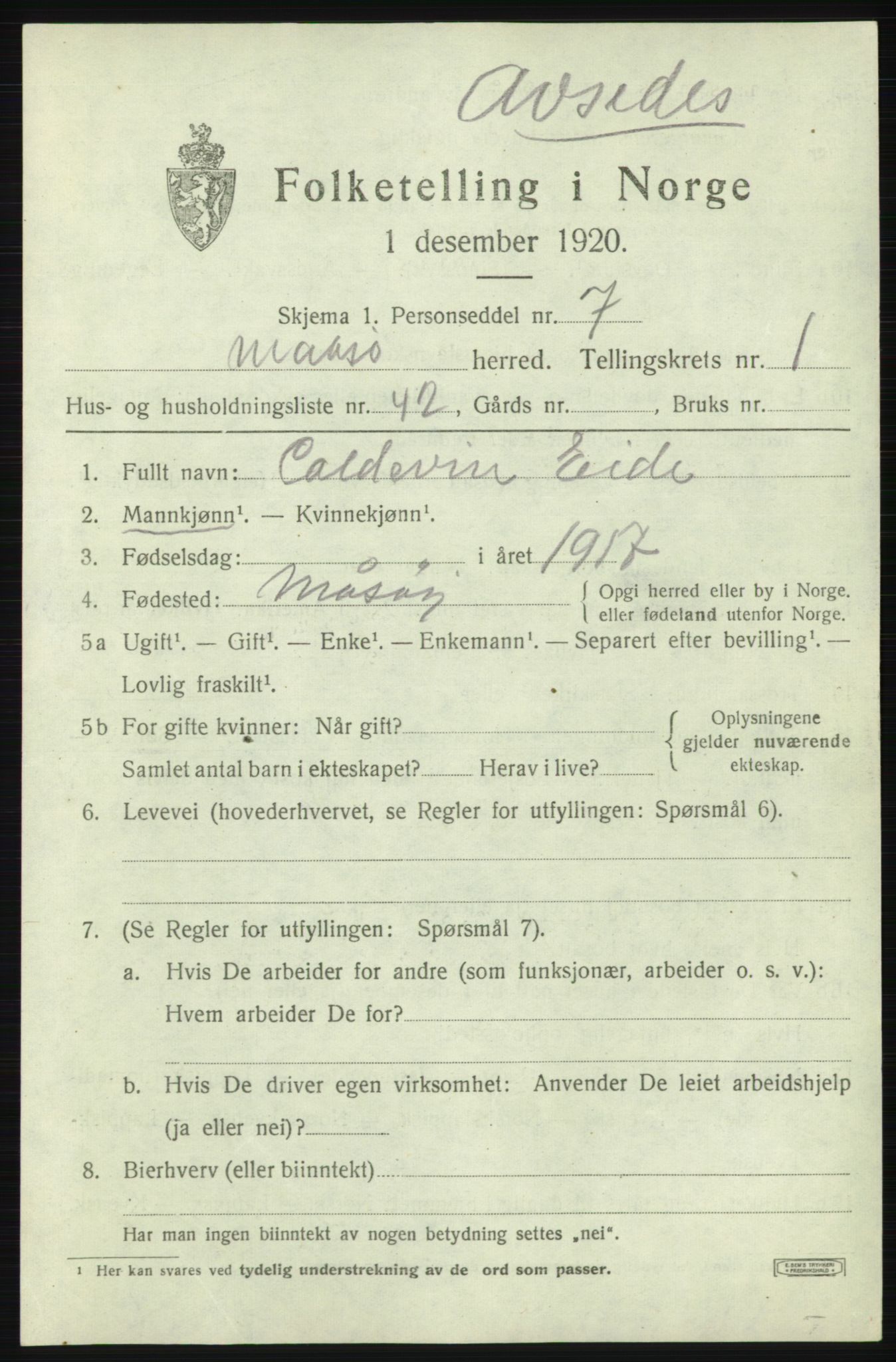 SATØ, 1920 census for Måsøy, 1920, p. 1286