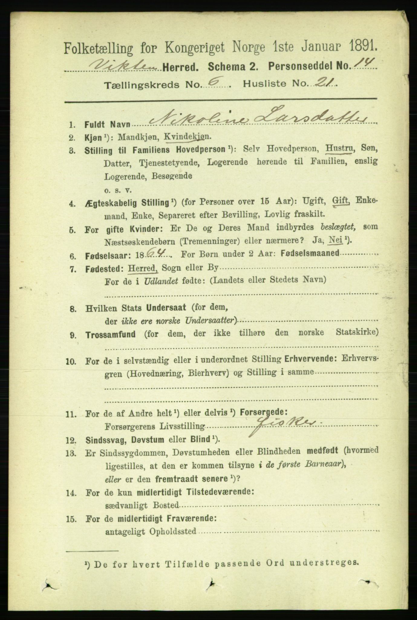 RA, 1891 census for 1750 Vikna, 1891, p. 3400