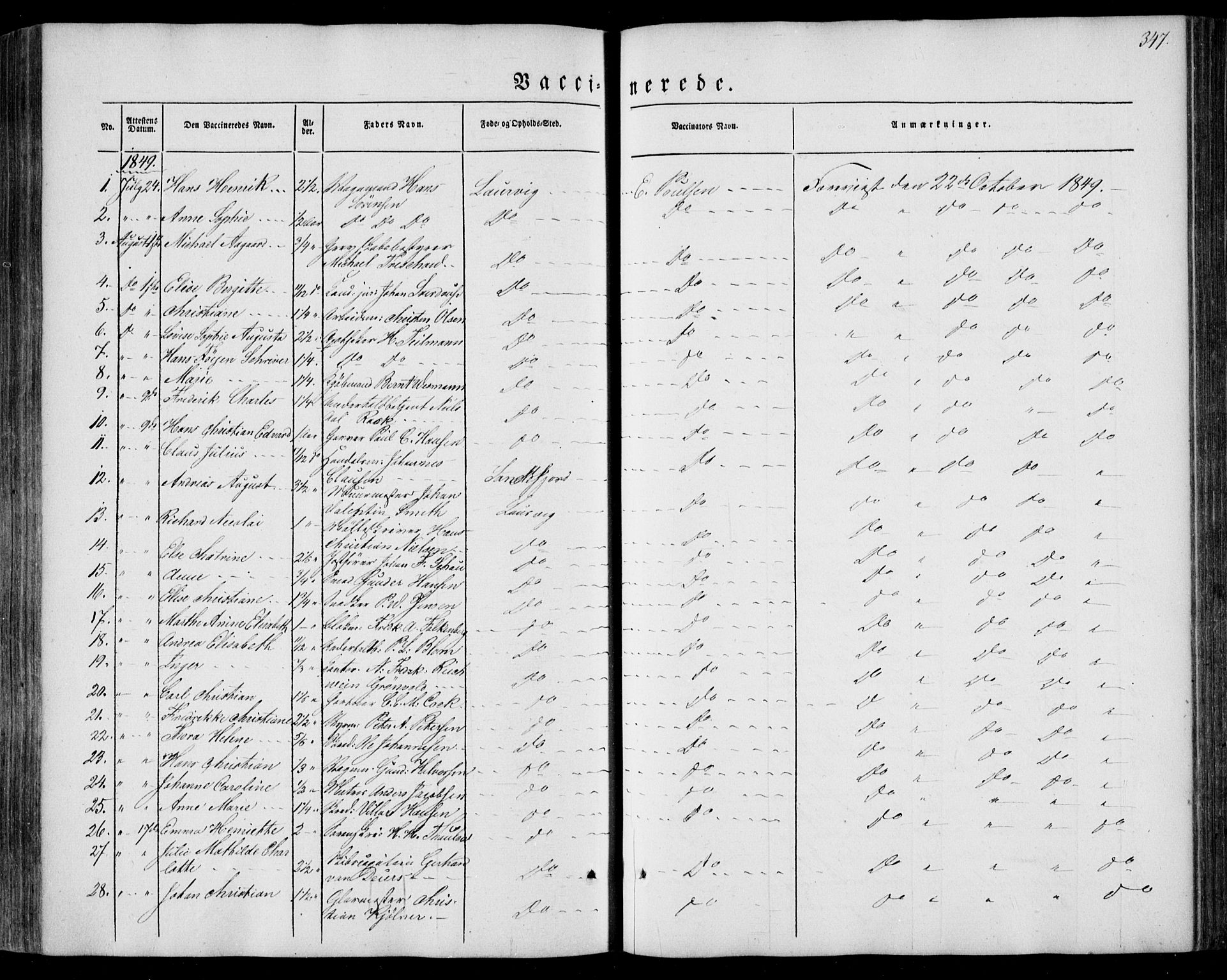 Larvik kirkebøker, SAKO/A-352/F/Fa/L0003: Parish register (official) no. I 3, 1848-1856, p. 347