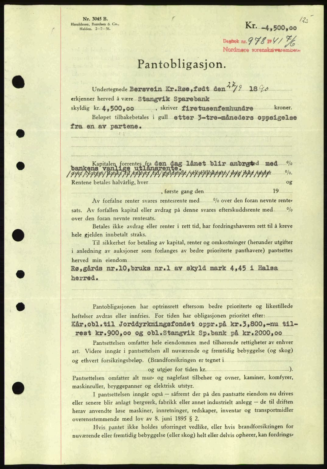 Nordmøre sorenskriveri, AV/SAT-A-4132/1/2/2Ca: Mortgage book no. B88, 1941-1942, Diary no: : 978/1941