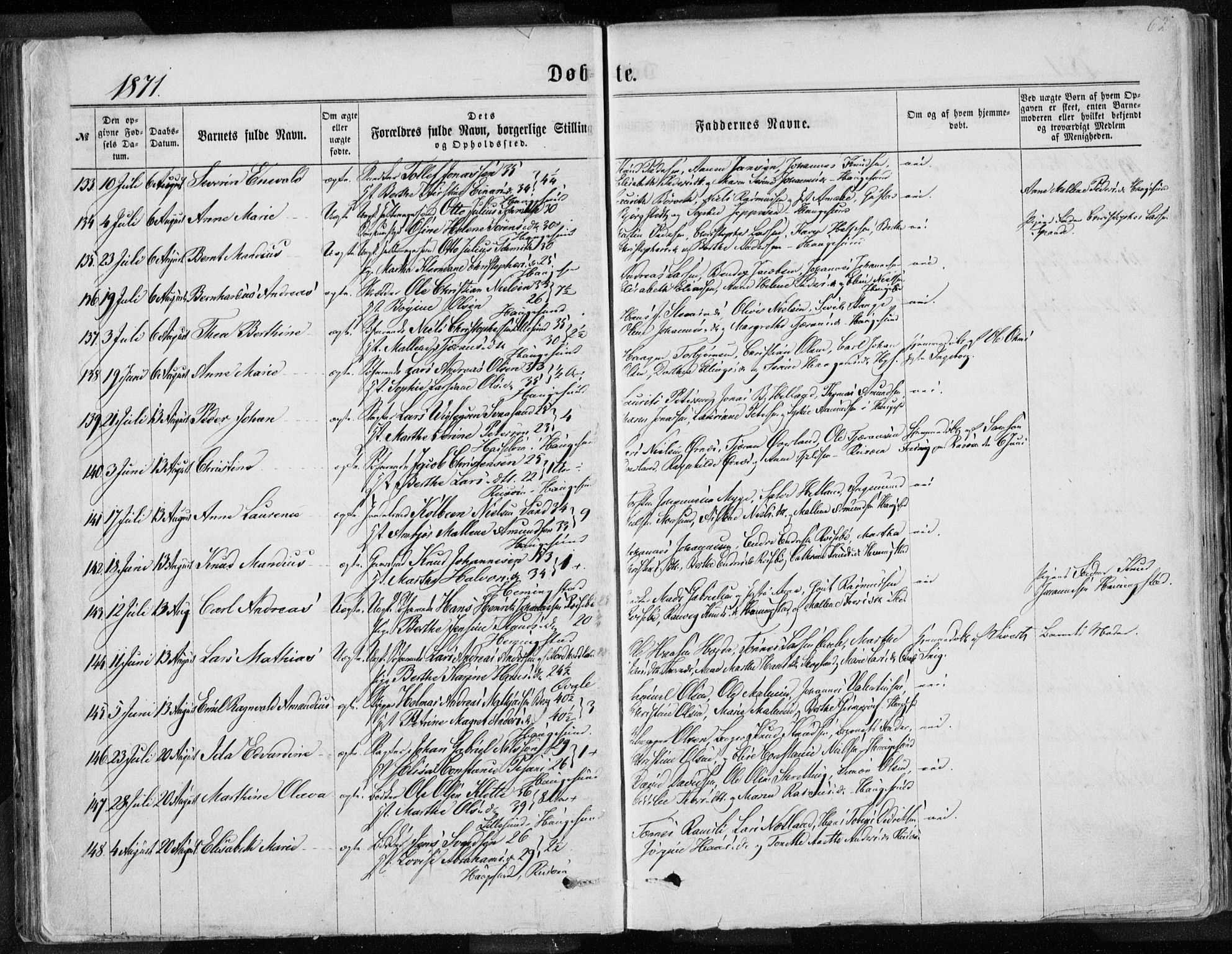 Torvastad sokneprestkontor, SAST/A -101857/H/Ha/Haa/L0012: Parish register (official) no. A 12.1, 1867-1877, p. 62