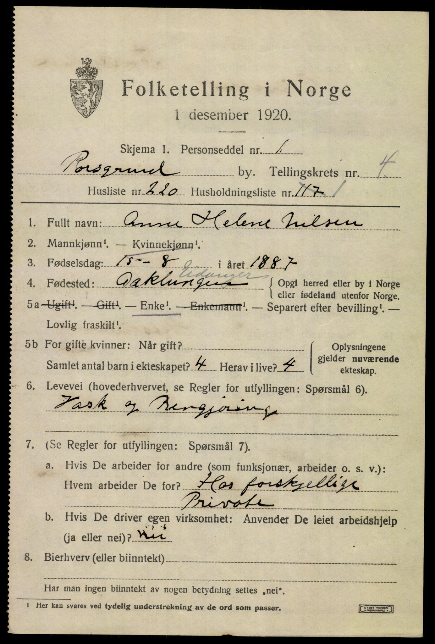 SAKO, 1920 census for Porsgrunn, 1920, p. 21541