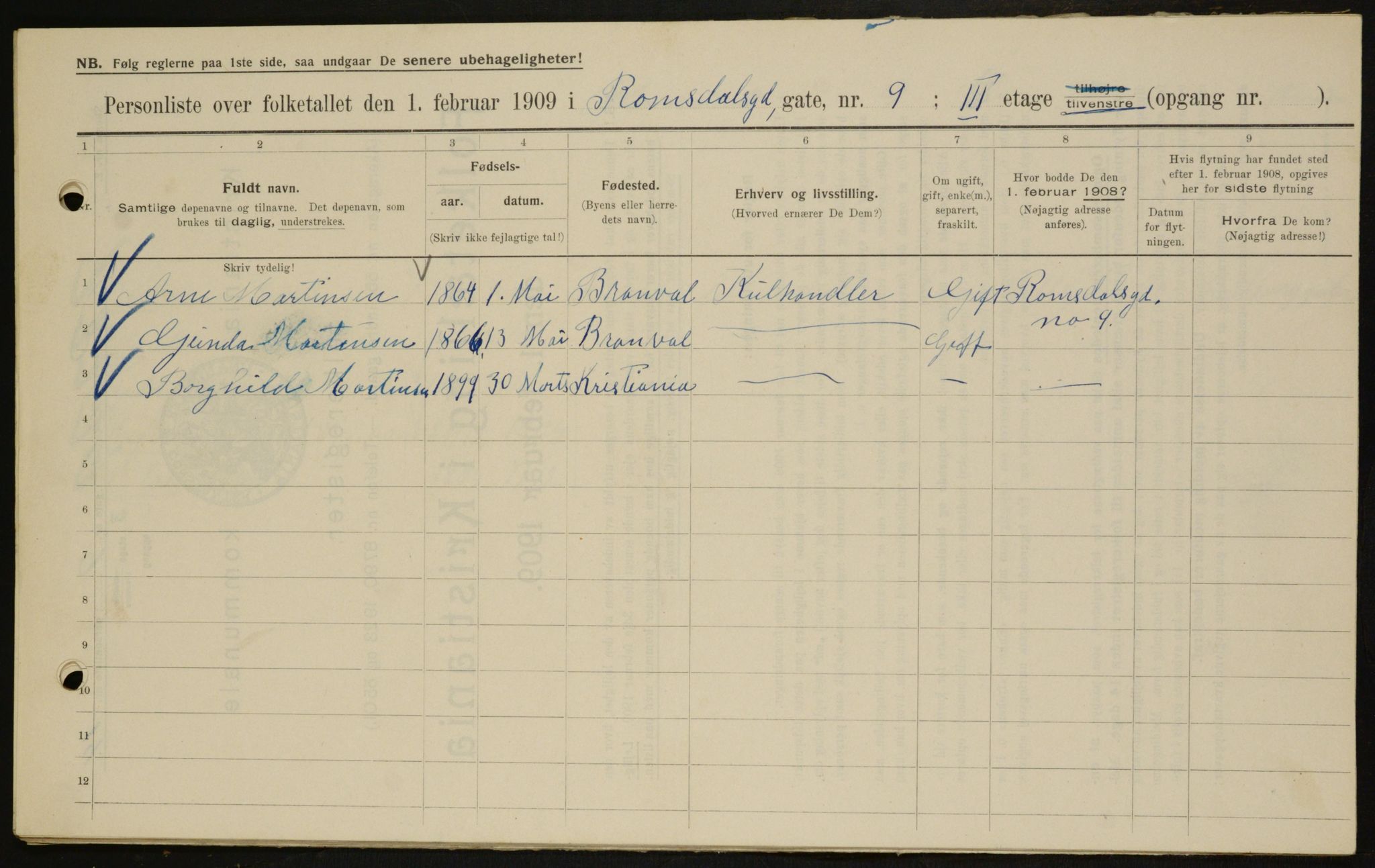 OBA, Municipal Census 1909 for Kristiania, 1909, p. 75533