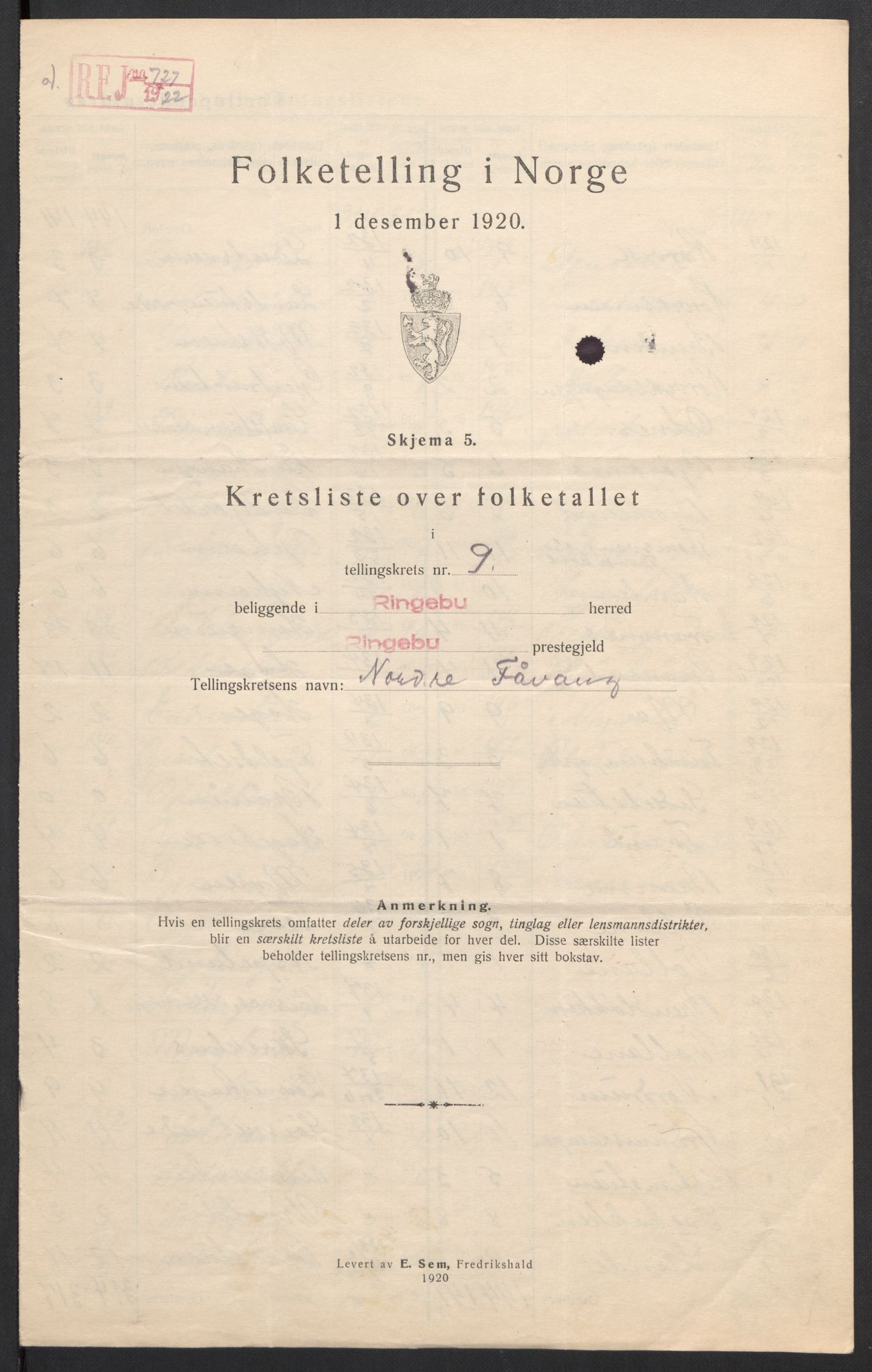 SAH, 1920 census for Ringebu, 1920, p. 35