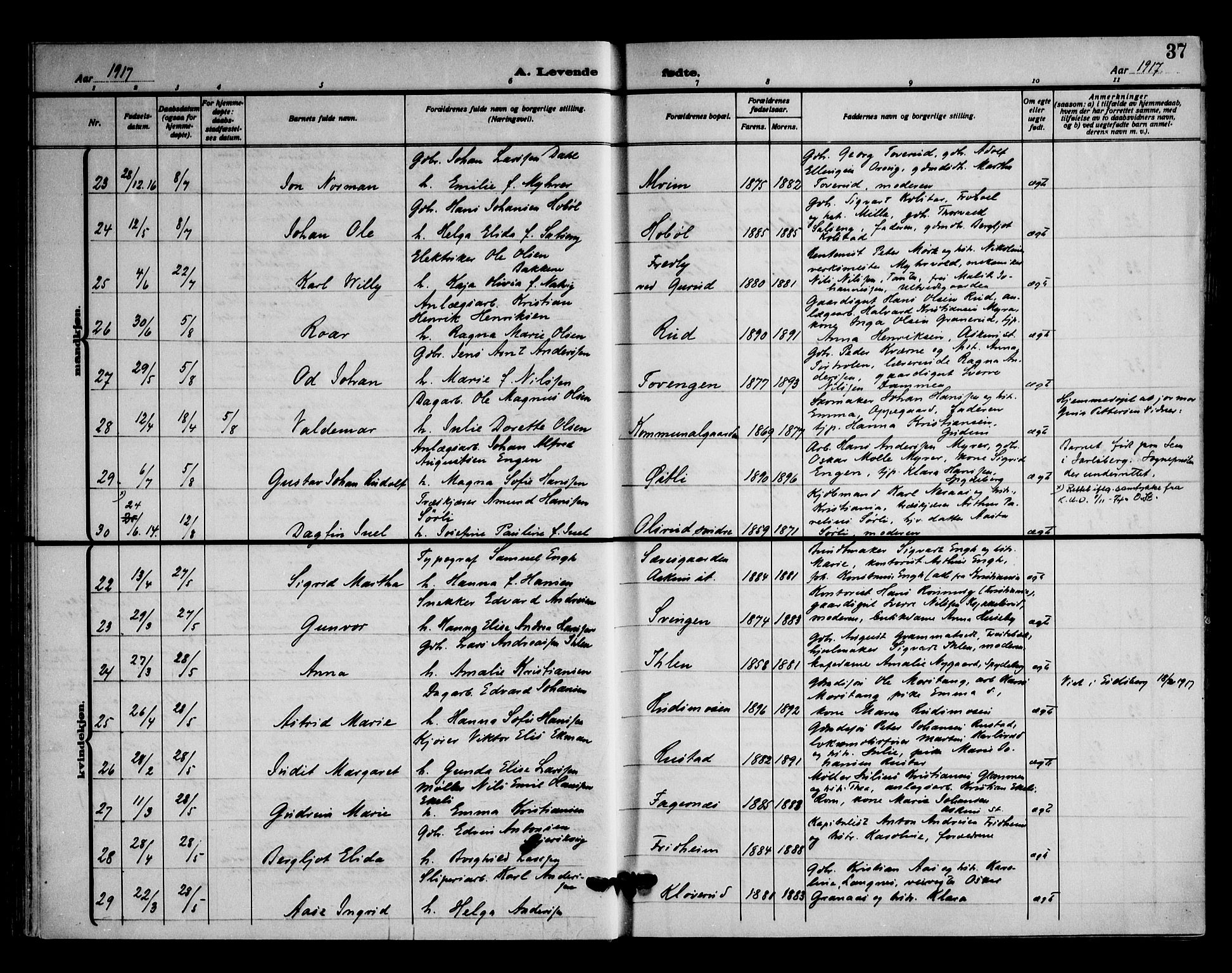 Askim prestekontor Kirkebøker, AV/SAO-A-10900/F/Fa/L0009: Parish register (official) no. 9, 1913-1923, p. 37